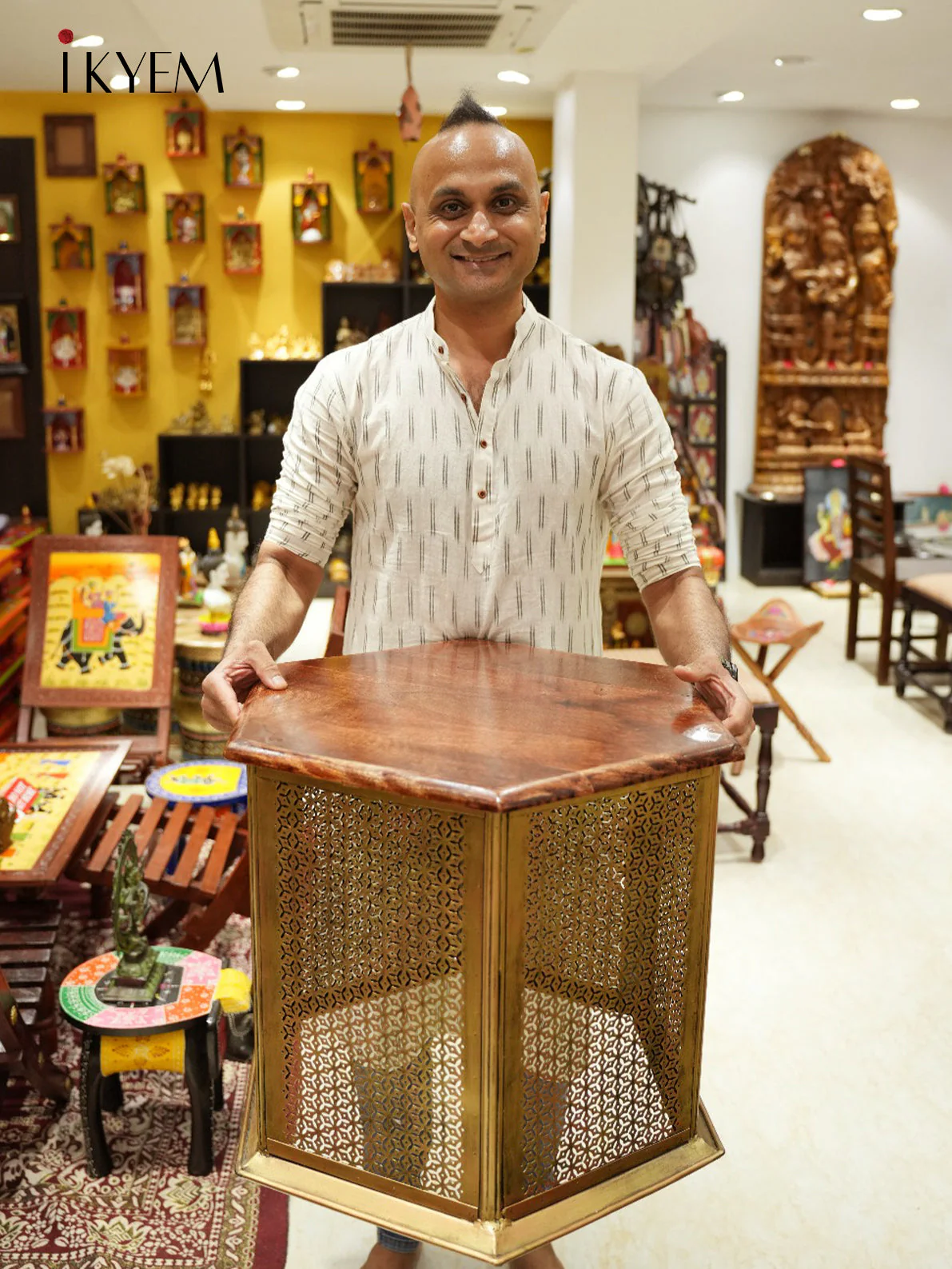 Brass Center Table With Wooden Top