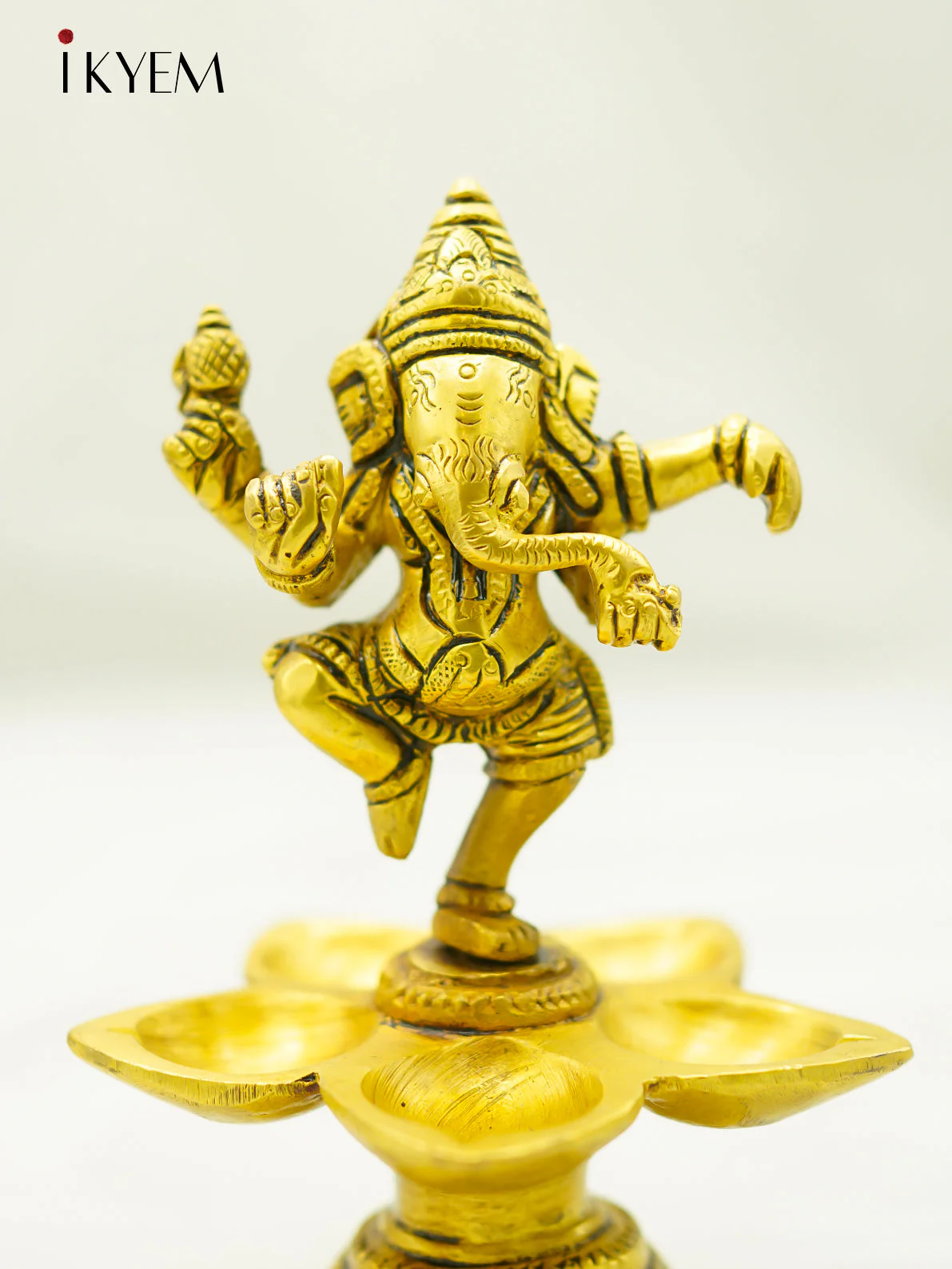 Brass Vilakku with Ganesha - Image 3