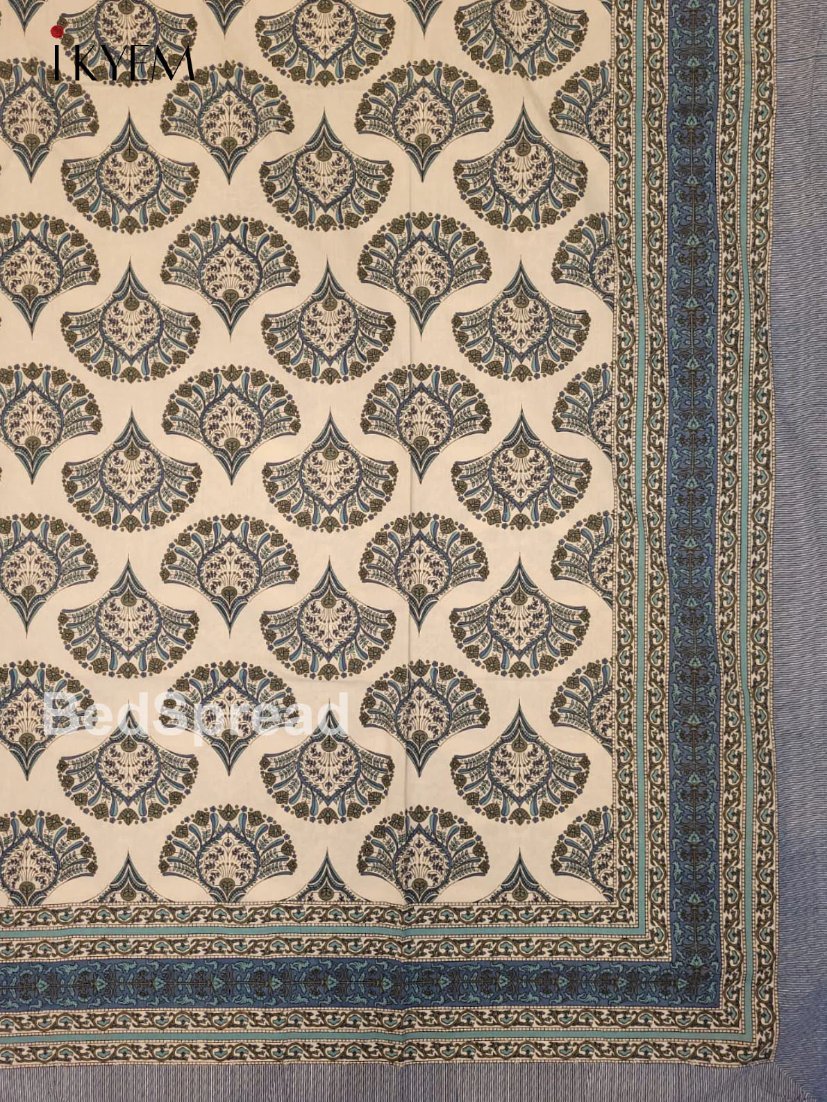 Cream & Blue- Bed Spread - Image 3