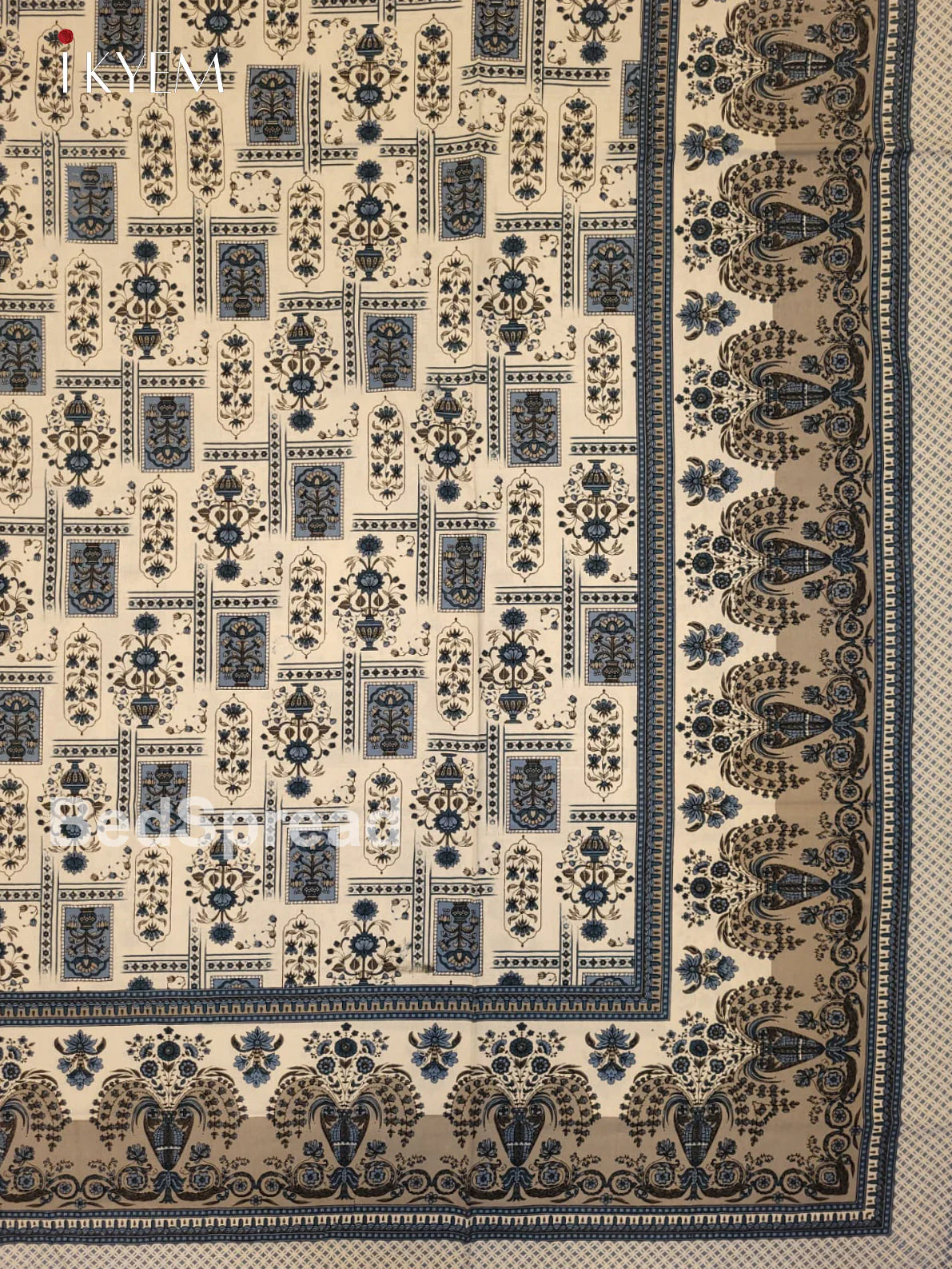 Cream & Blue- Bed Spread - Image 3