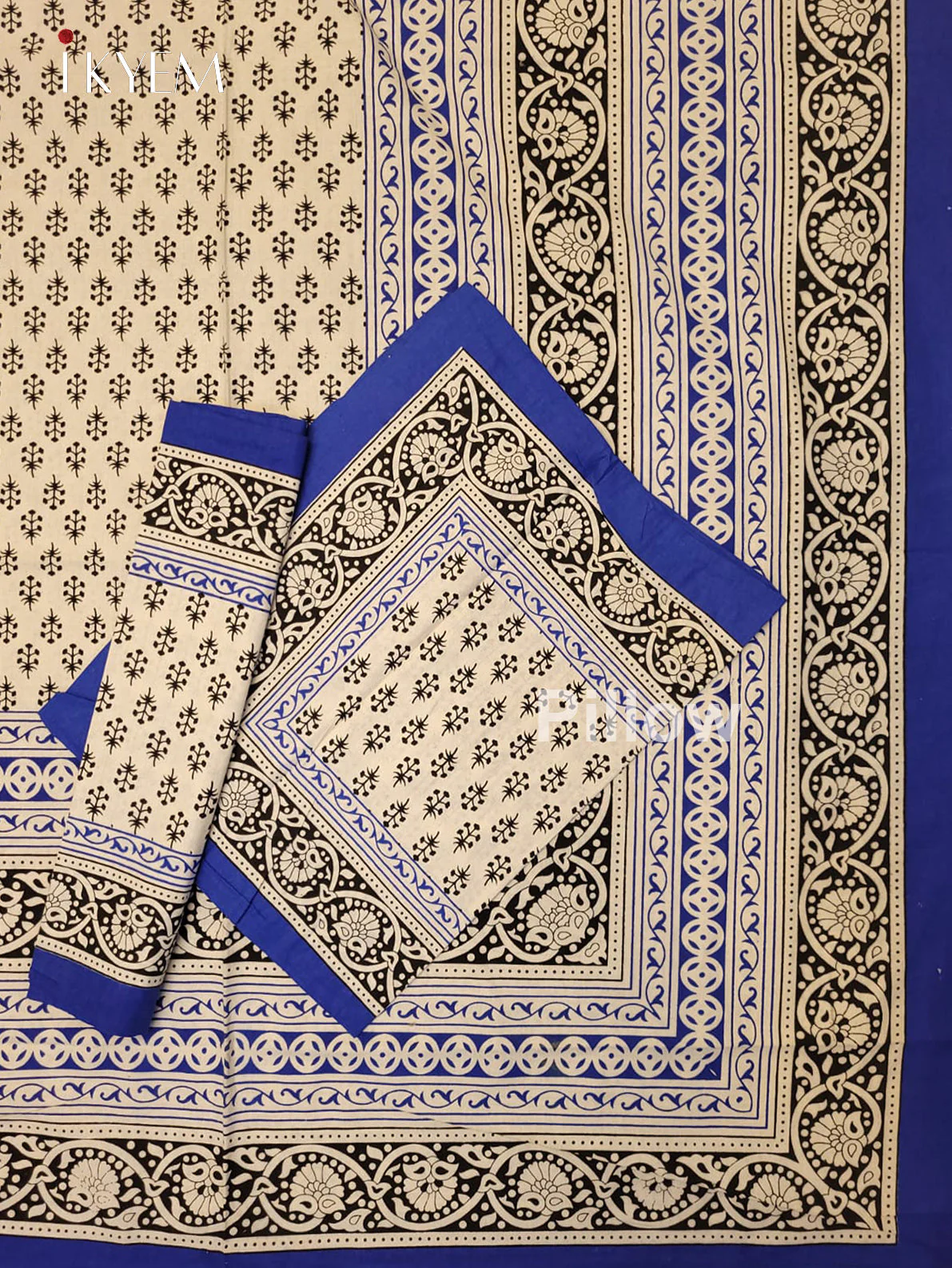Cream & Blue - Bed Spread - Image 2