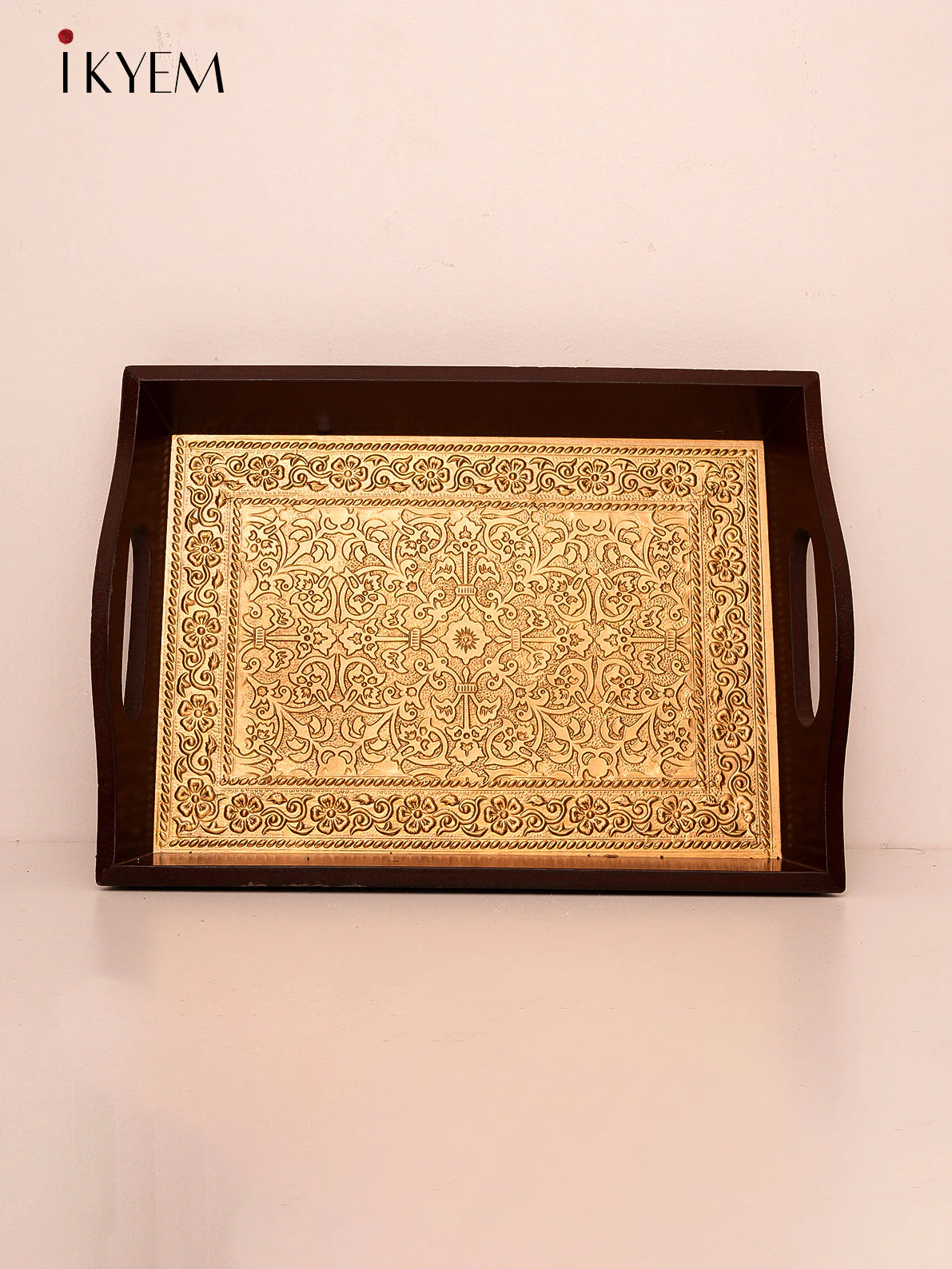 Brass embellished Wooden Tray with Bowls - Image 2