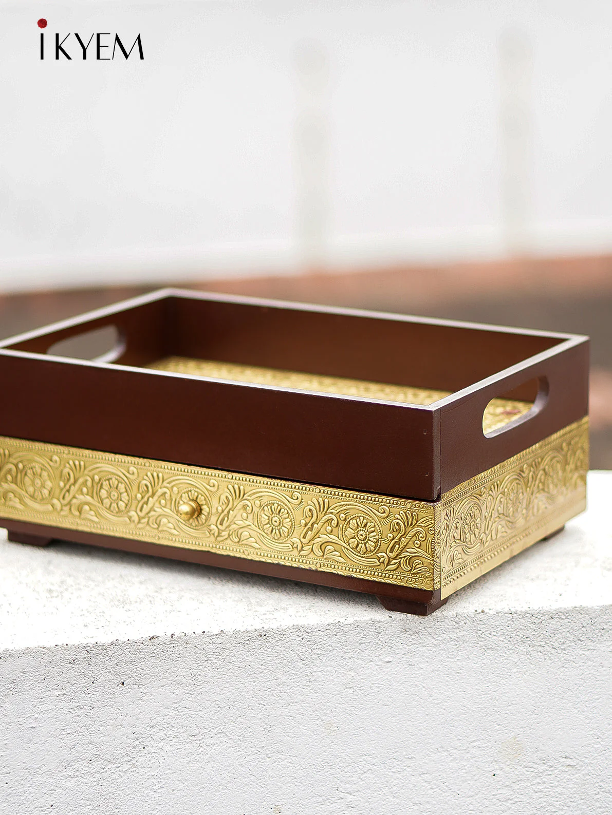 Brass embellished Wooden Tray & Drawer - Image 3