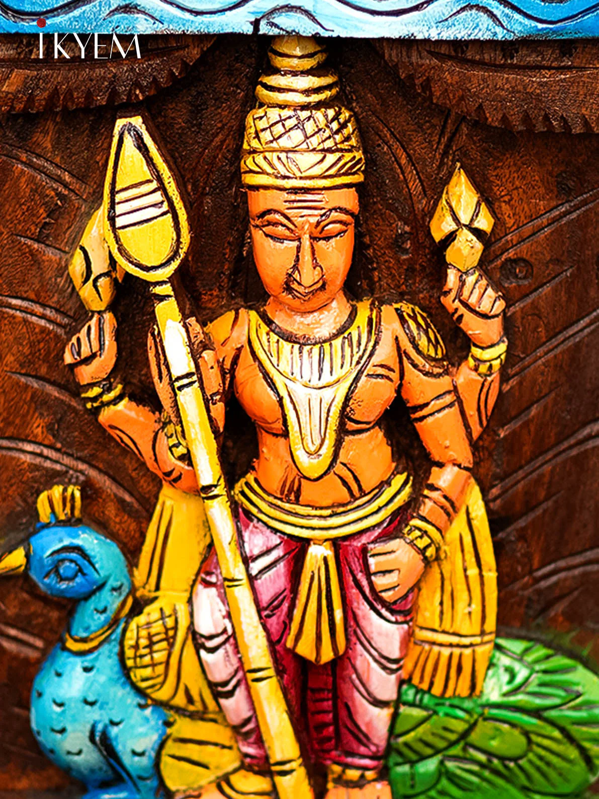 Hand painted Wooden Lord Muruga Temple Panel - Image 2