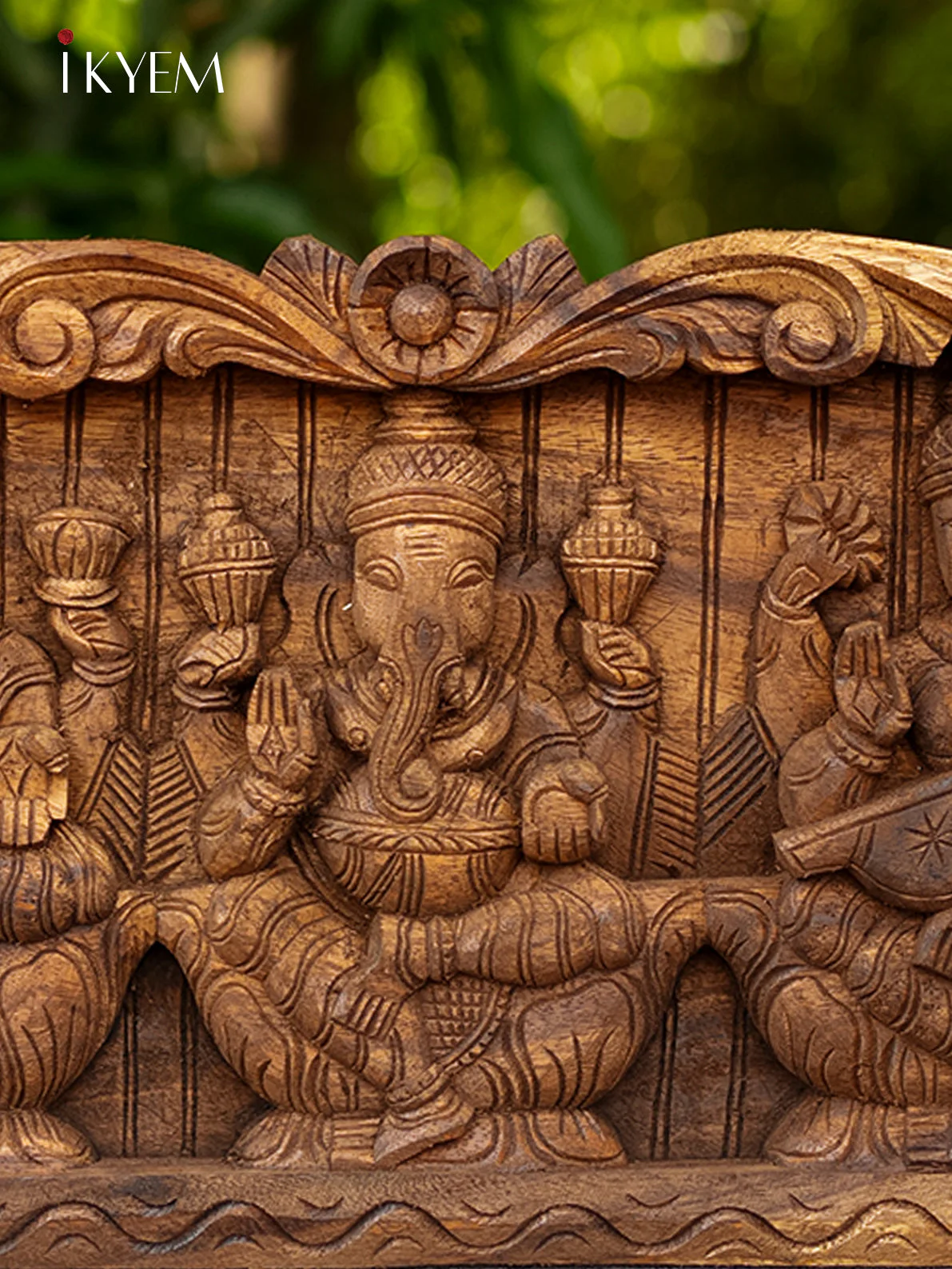 Hand Carved Wooden Ganesha , Lakshmi , Saraswathy - Image 2