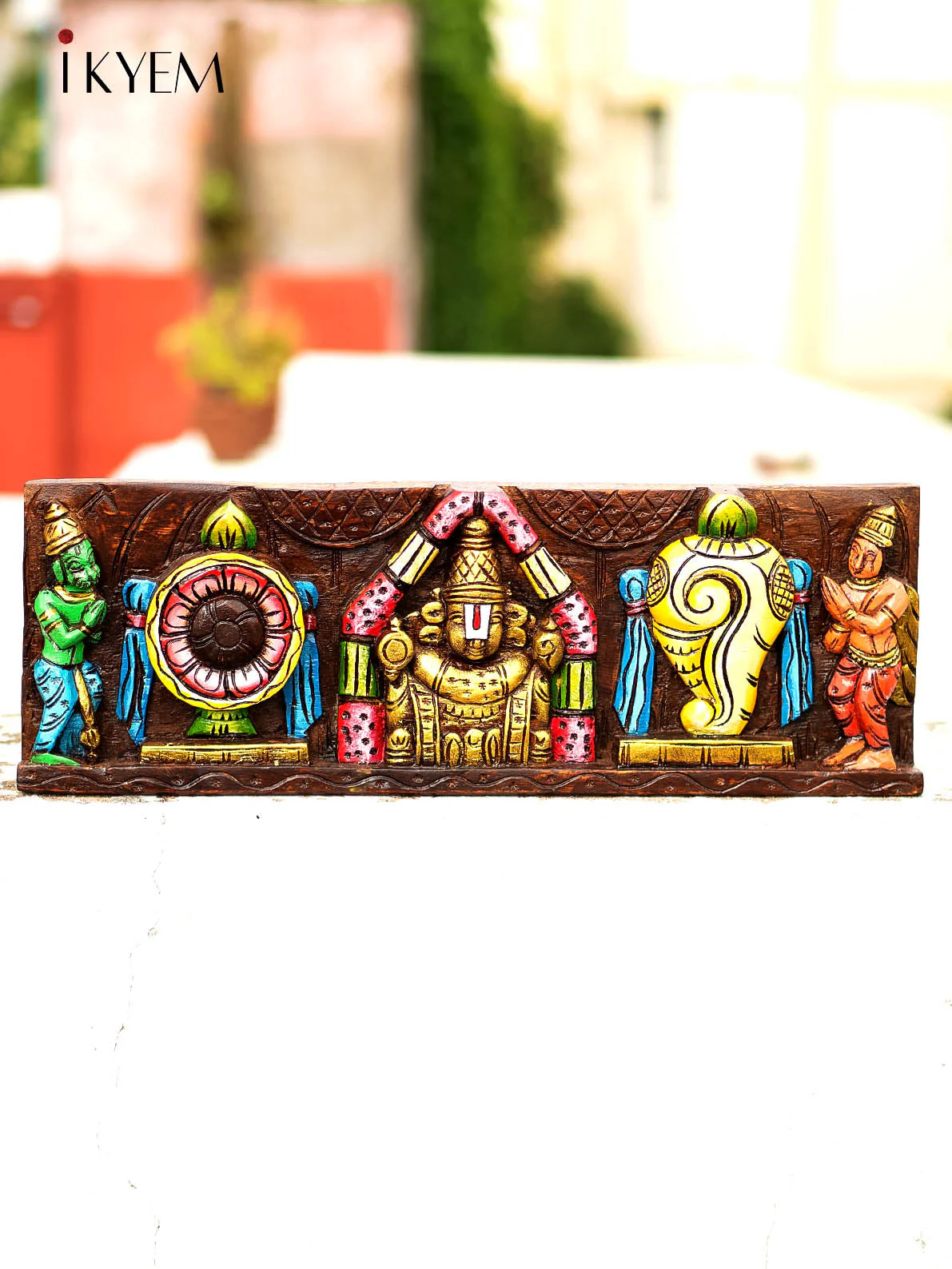 Wooden Hand Painted Carved Venkatachalapathy Perumal Panel - 4GJ09026
