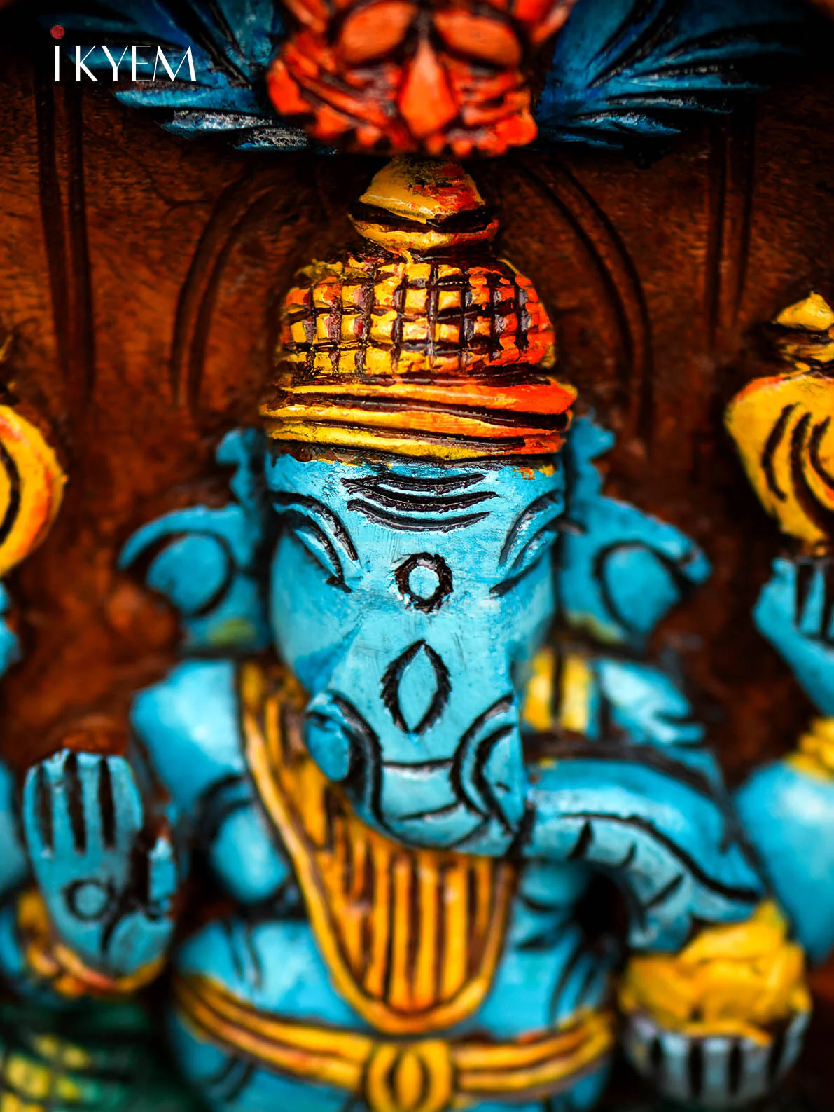Hand Carved Wooden Ganesha In Frame - Image 3