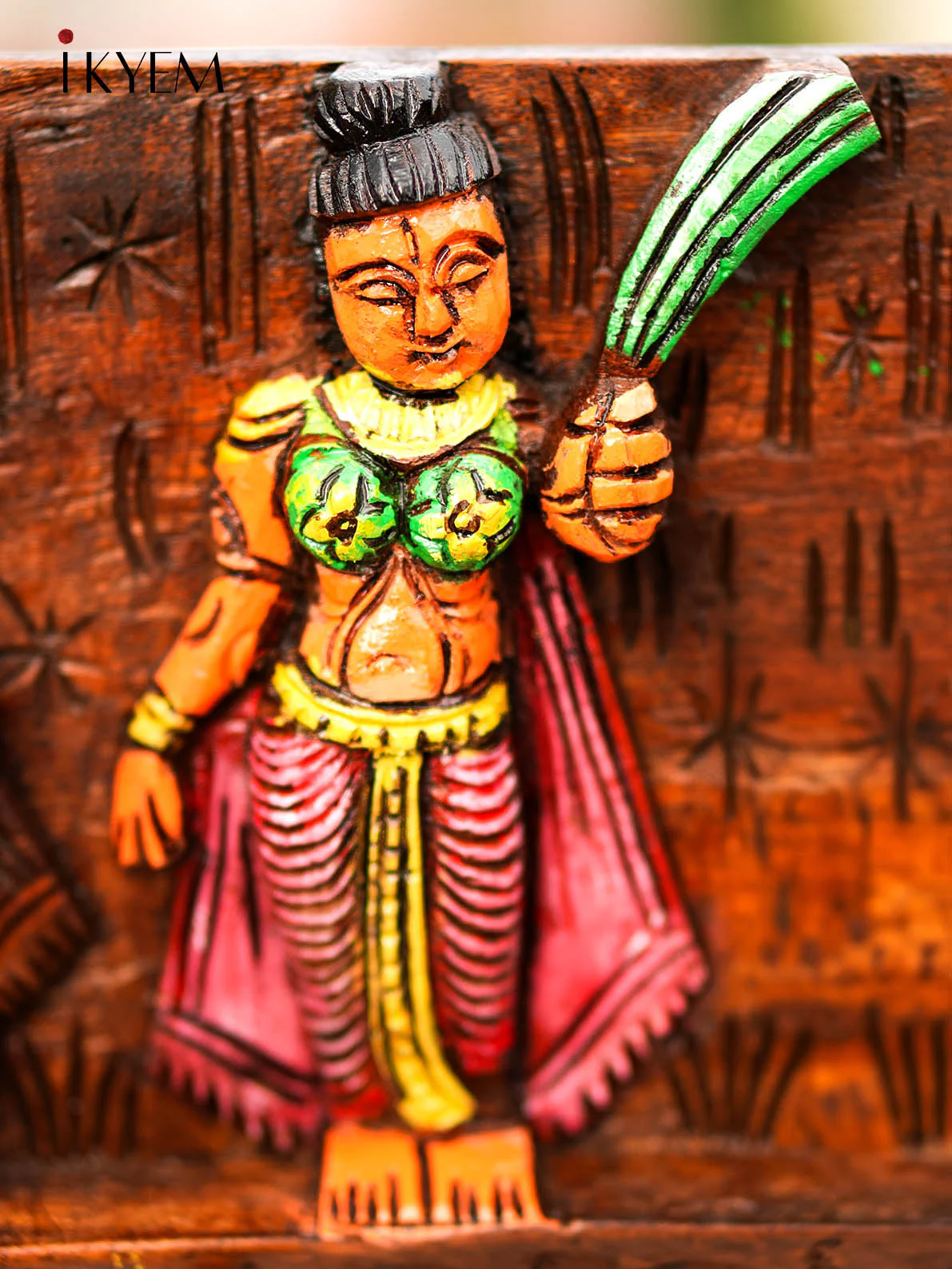 Hand Carved Krishna Wooden Panel - Image 3