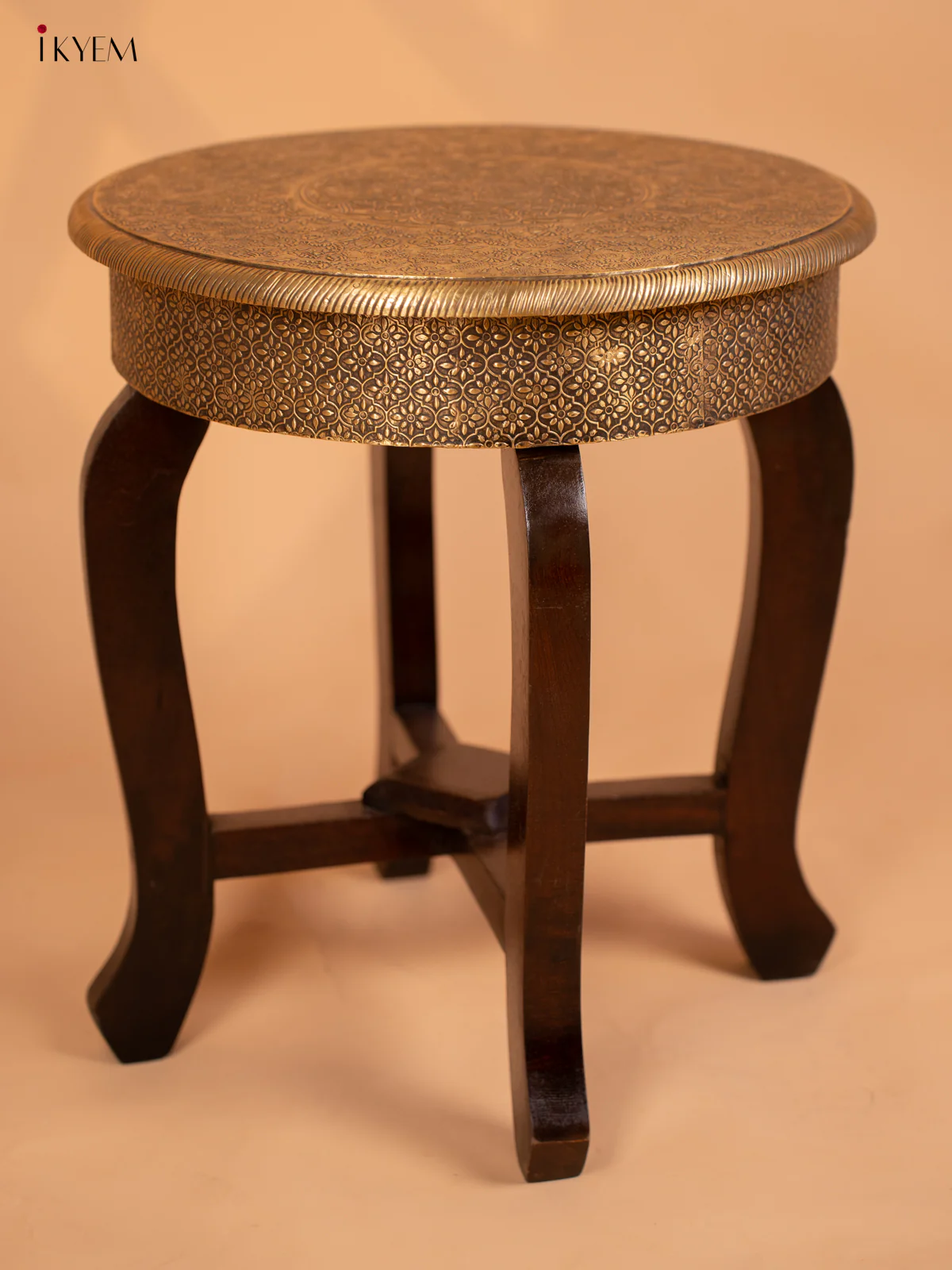 Brass laden Wood Stool - 18 Inch- 4GJ11015