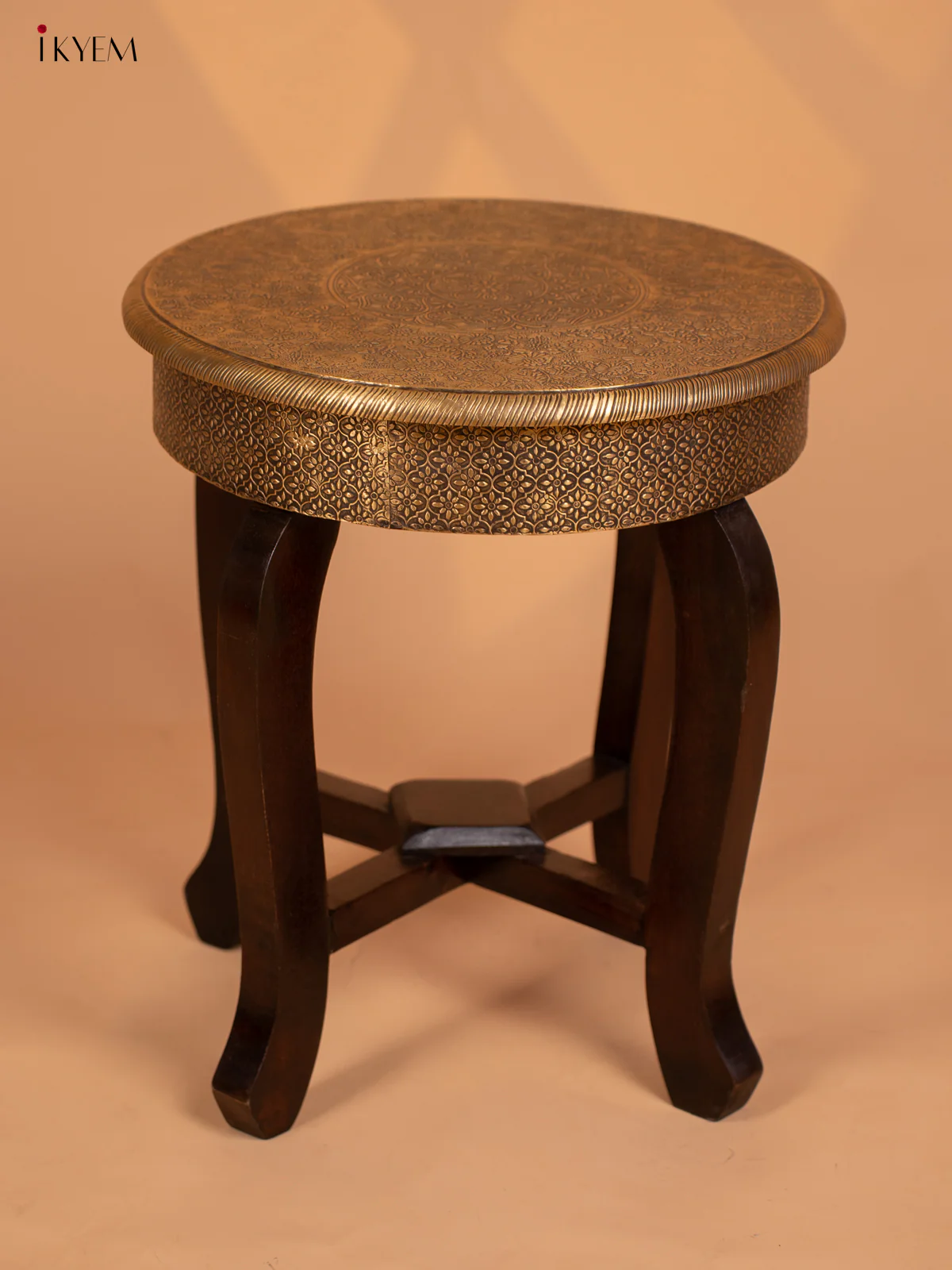 Brass laden Wood Stool - 18 Inch- 4GJ11015 - Image 2