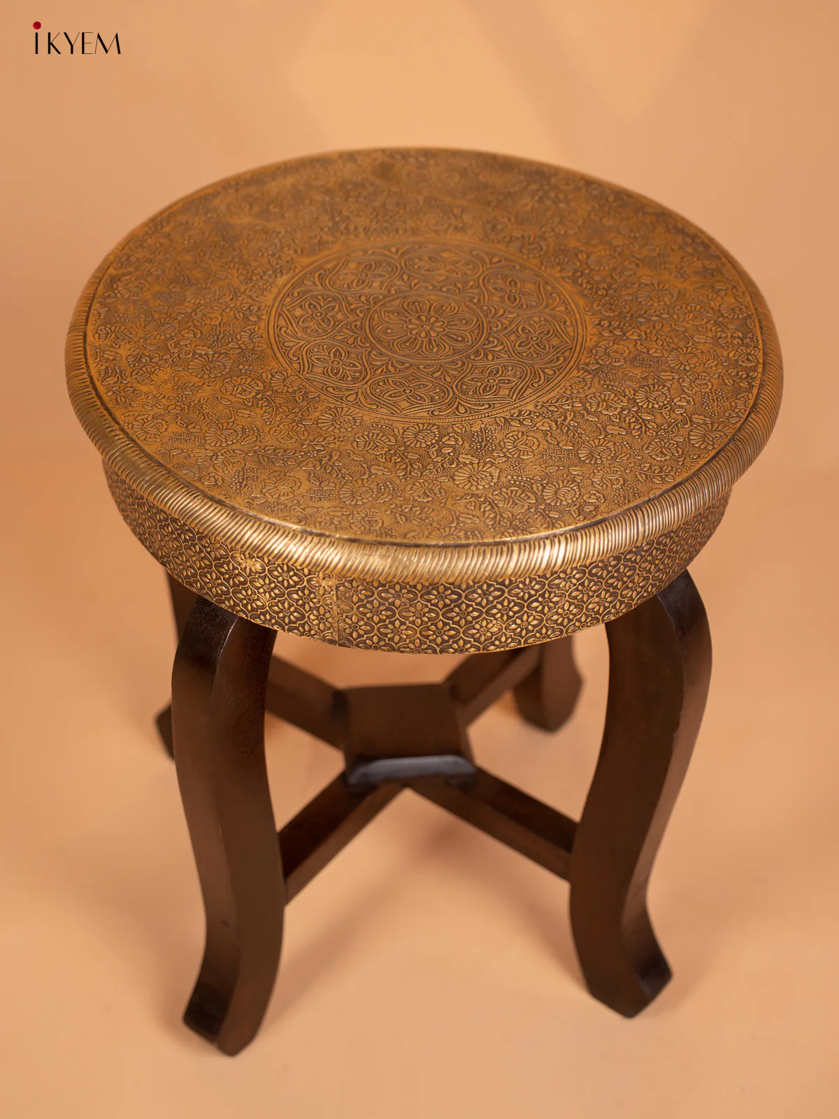 Brass laden Wood Stool - 18 Inch- 4GJ11015 - Image 3