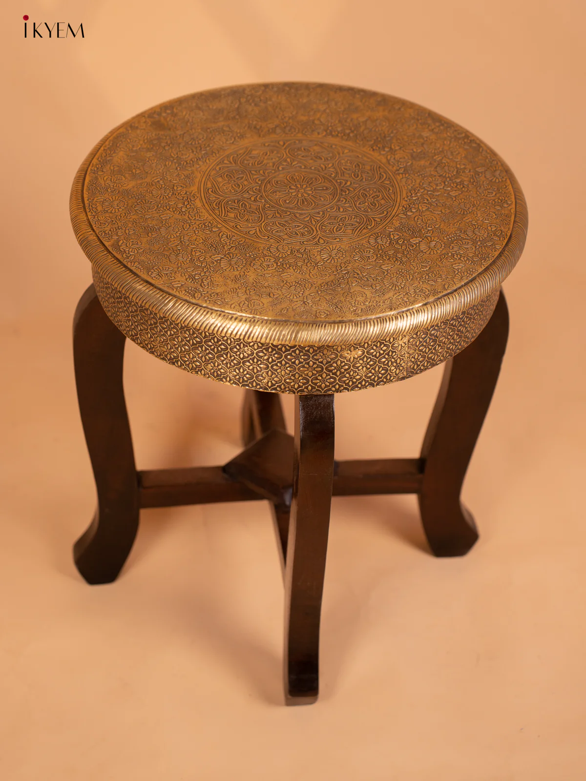Brass laden Wood Stool - 18 Inch- 4GJ11015 - Image 4