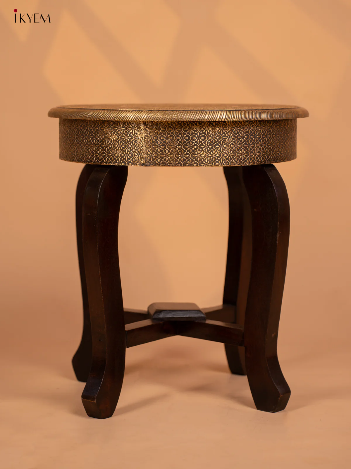 Brass laden Wood Stool - 18 Inch- 4GJ11015 - Image 5