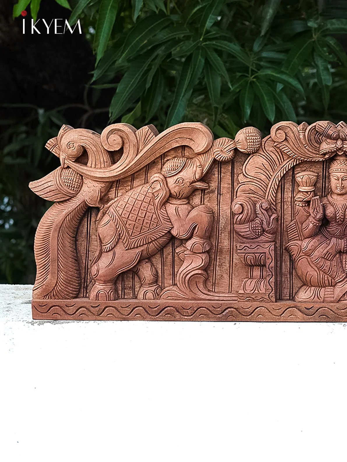 Gajalakshmi handcarved wood panel - Image 2