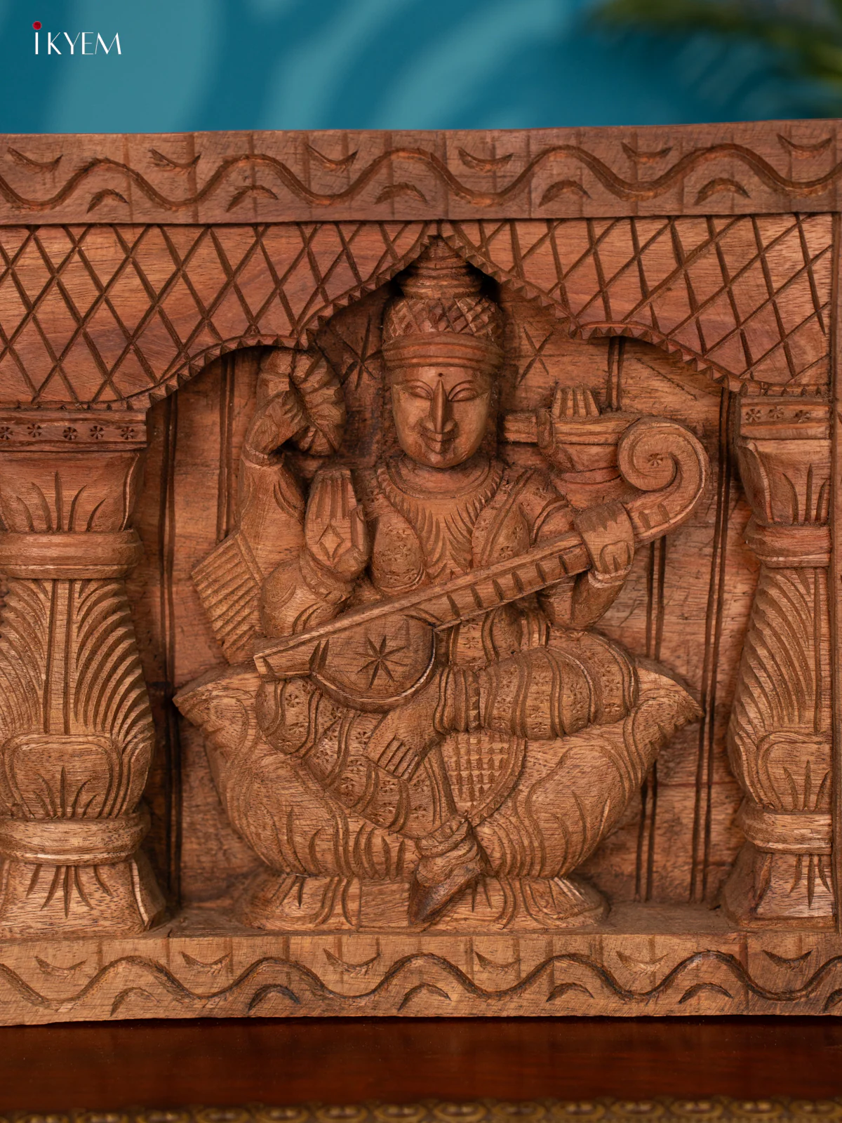 Ganesh, Sarswathi & Lakshmi wood carved panel - Image 2