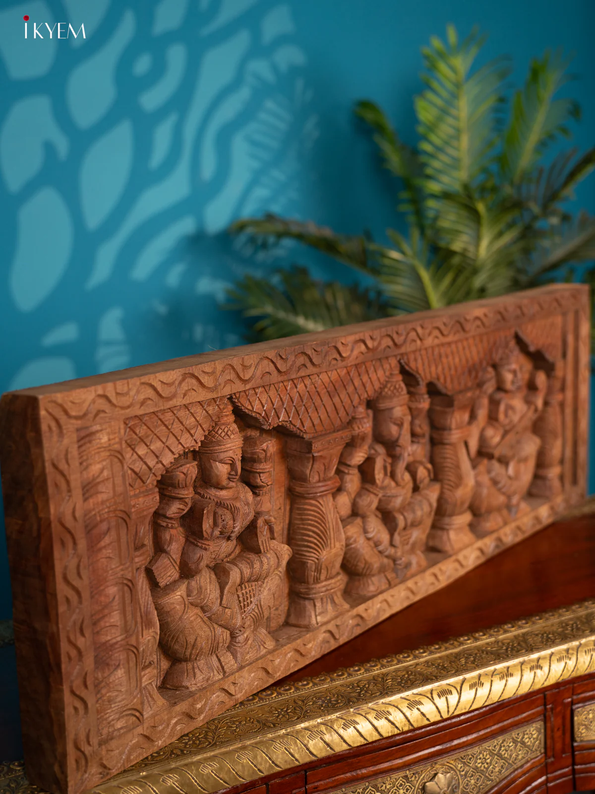 Ganesh, Sarswathi & Lakshmi wood carved panel - Image 3