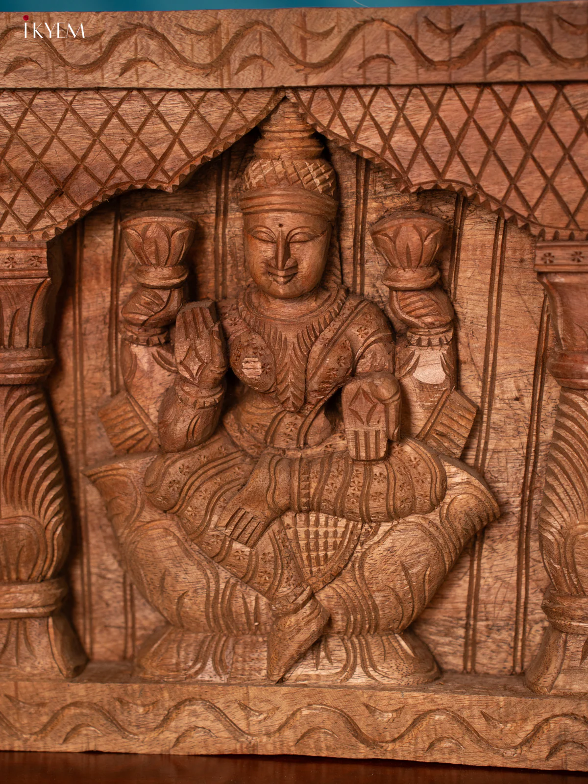 Ganesh, Sarswathi & Lakshmi wood carved panel - Image 4