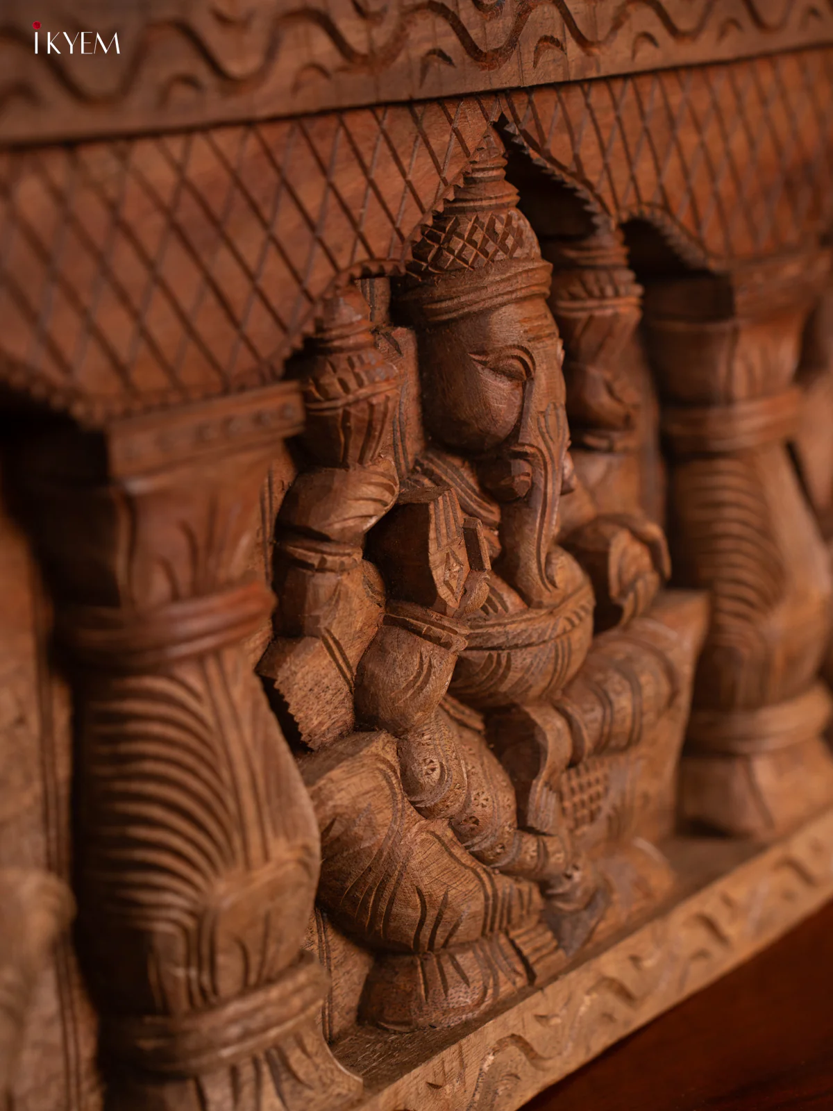 Ganesh, Sarswathi & Lakshmi wood carved panel - Image 5