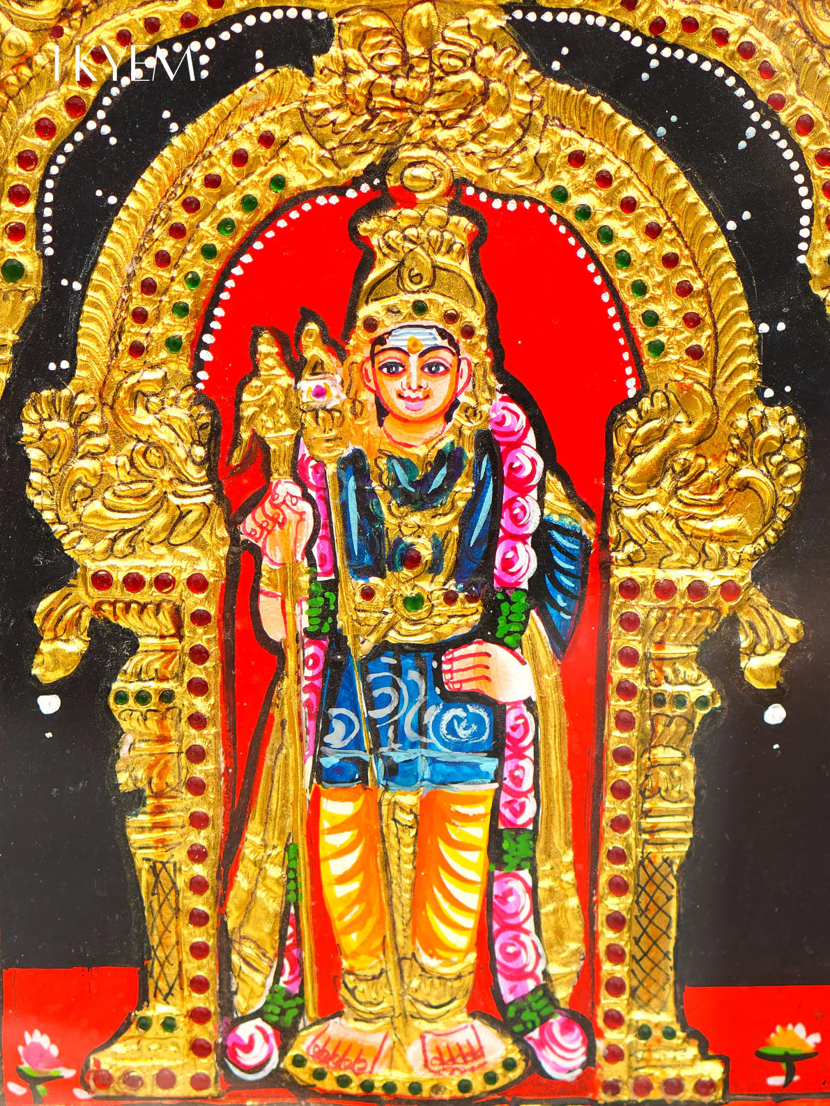 Lord Ganesha, Lakshmi, Balaji, Murugan and Saraswathy Tanjore Painting - Image 2