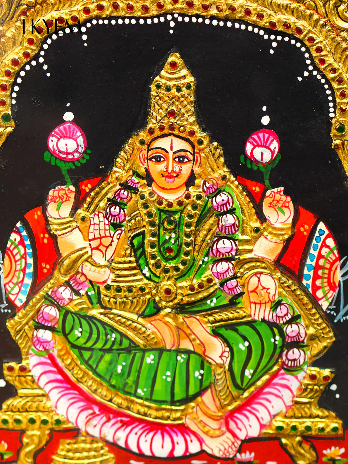 Lord Ganesha, Lakshmi, Balaji, Murugan and Saraswathy Tanjore Painting - Image 3