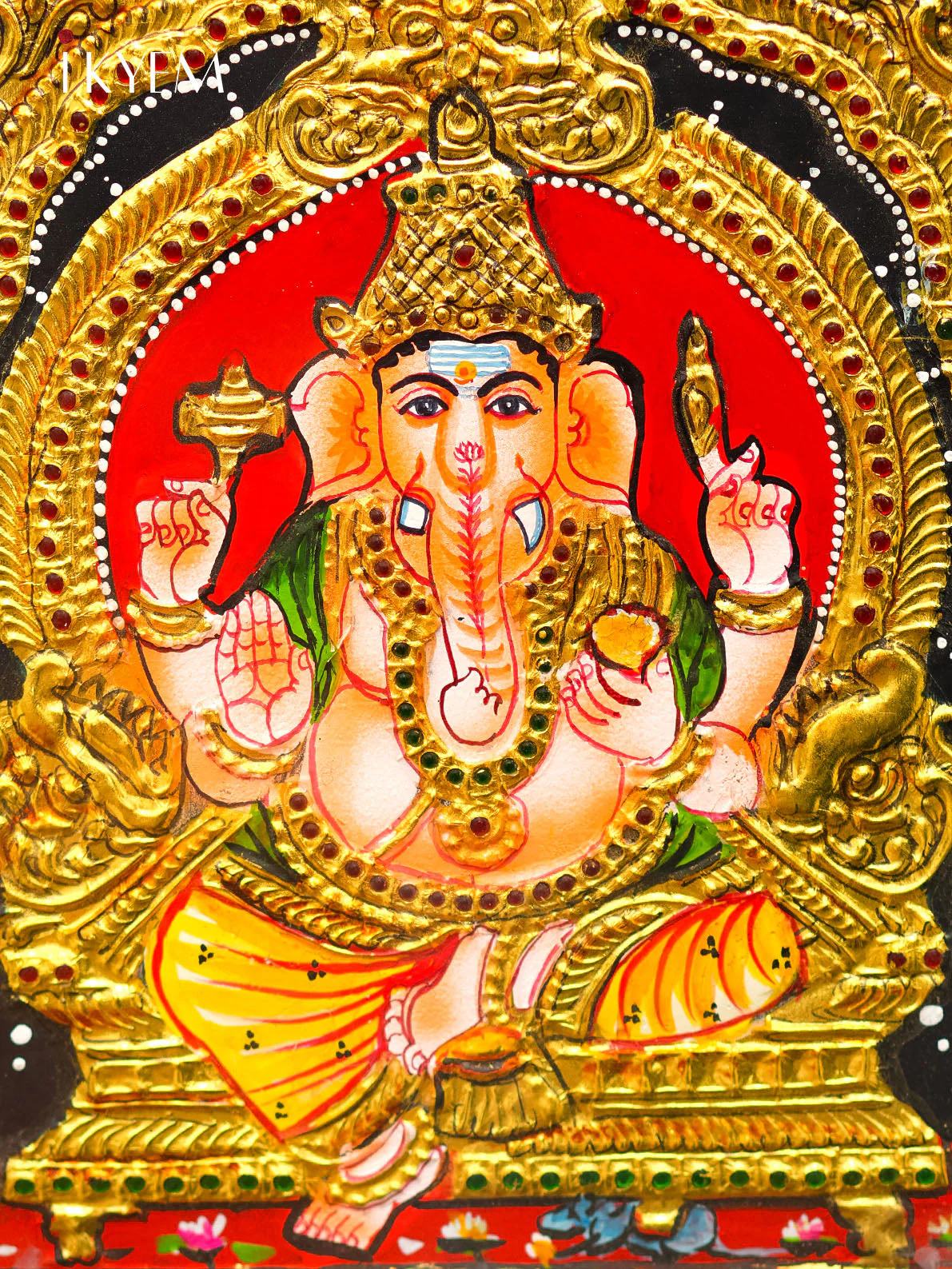 Lord Ganesha, Lakshmi, Balaji, Murugan and Saraswathy Tanjore Painting - Image 4