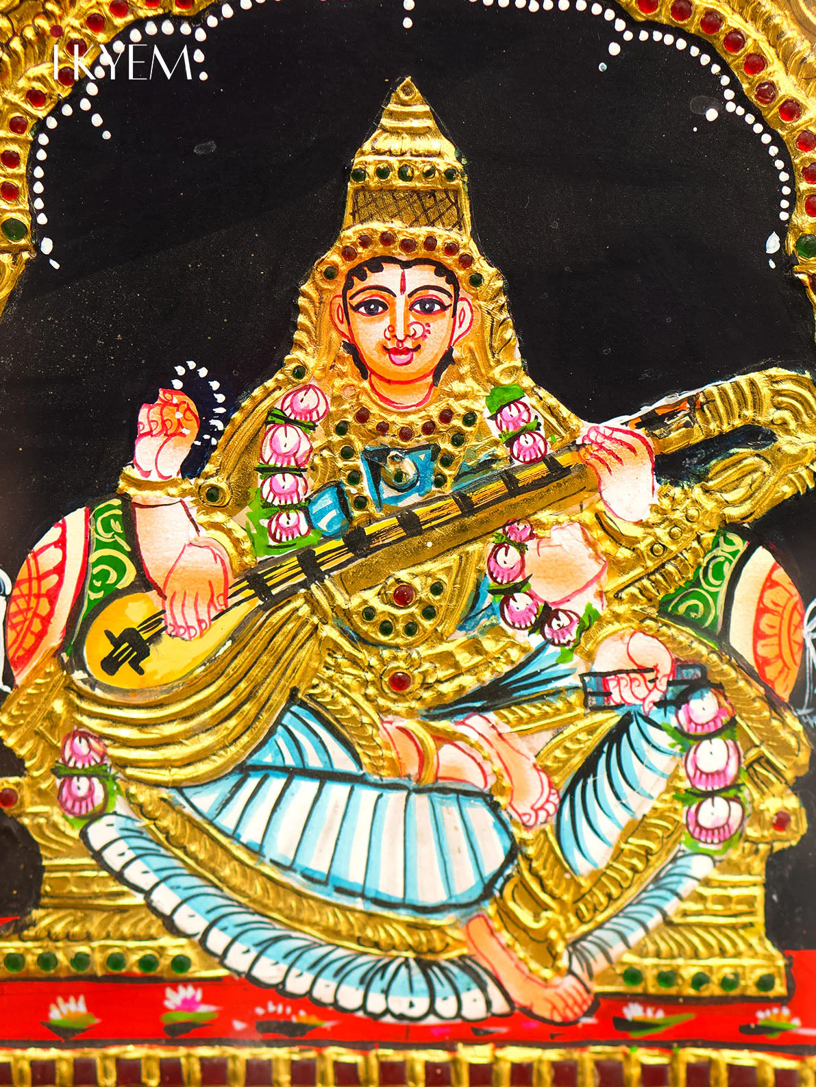 Lord Ganesha, Lakshmi, Balaji, Murugan and Saraswathy Tanjore Painting - Image 5