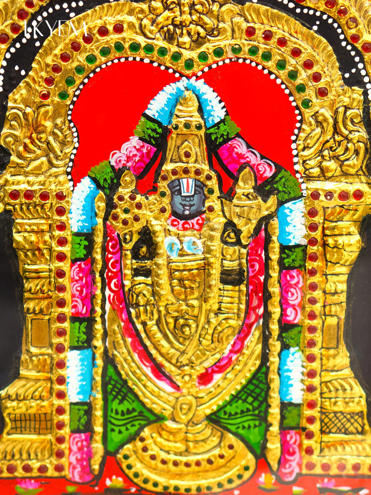 Lord Ganesha, Lakshmi, Balaji, Murugan and Saraswathy Tanjore Painting - Image 6