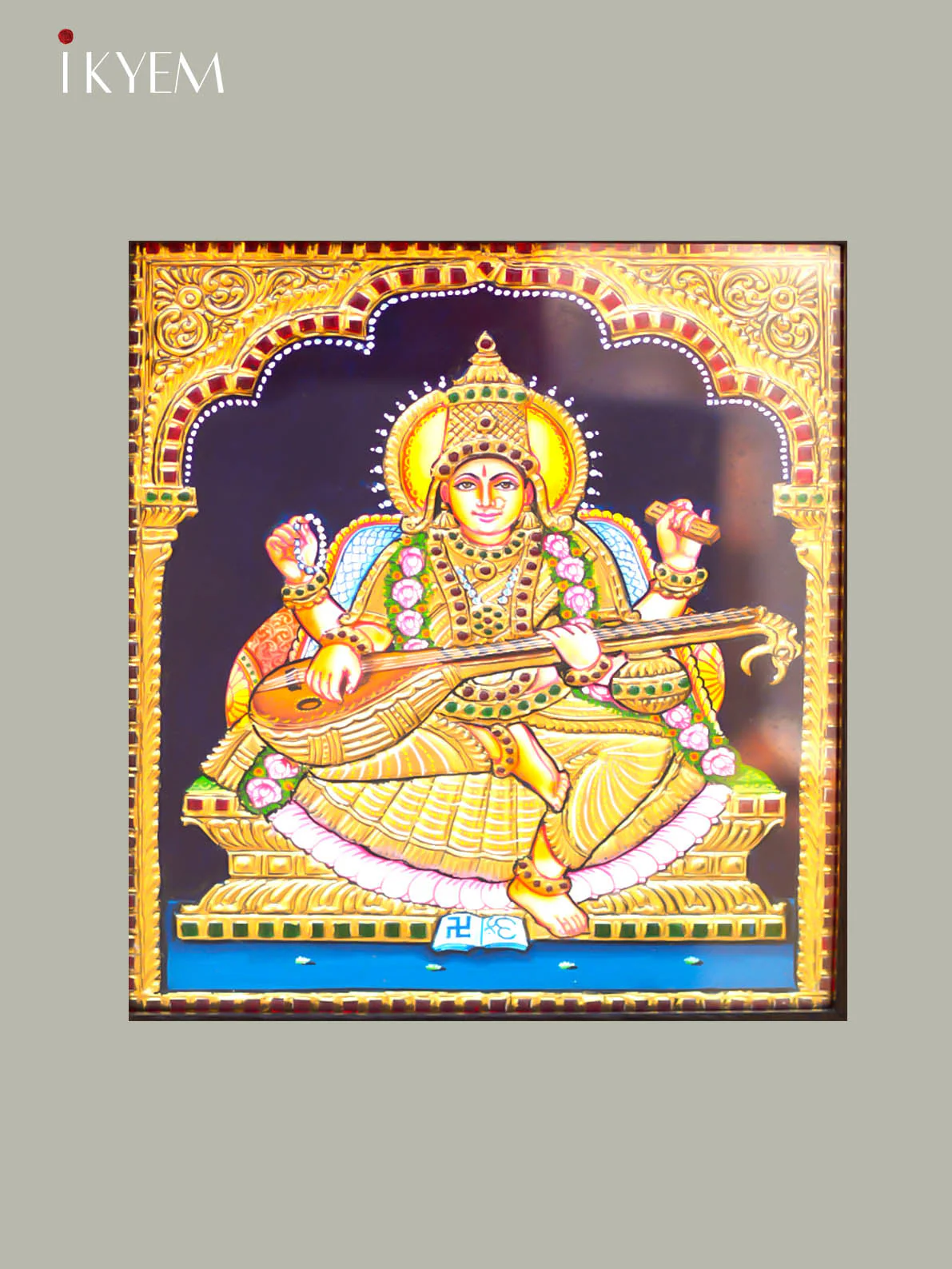 Goddess Saraswathy - Tanjore Painting 15 * 13 inches - Image 2