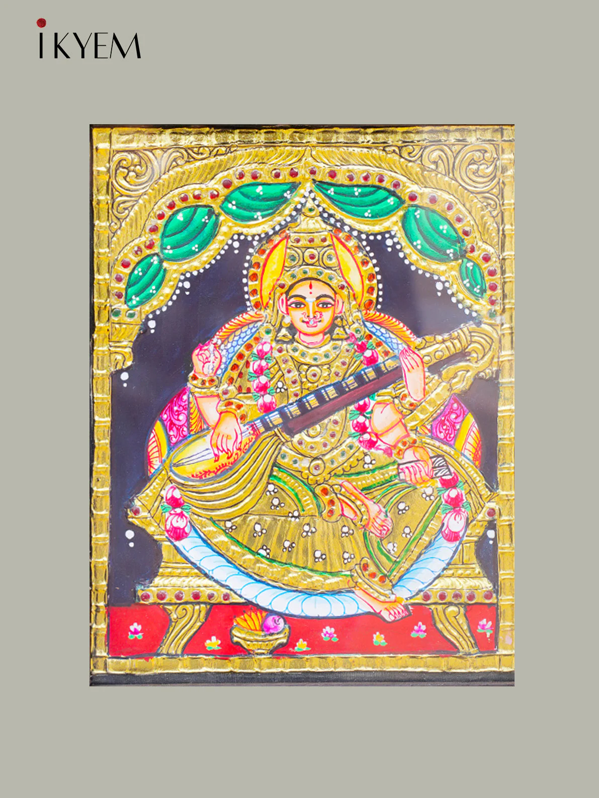 Goddess Saraswathi  - Tanjore Painting - Image 3