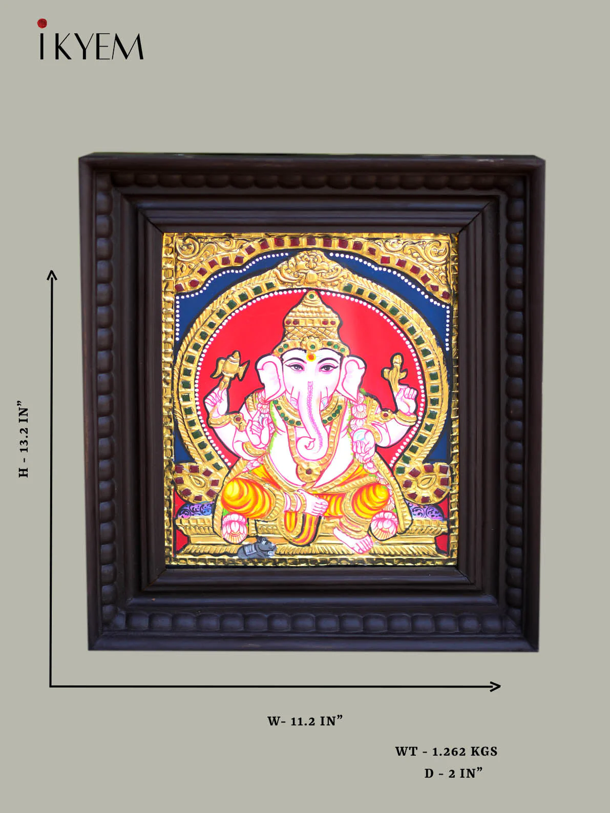 Ganesha Tanjore Painting 13 * 11 inches - Image 2