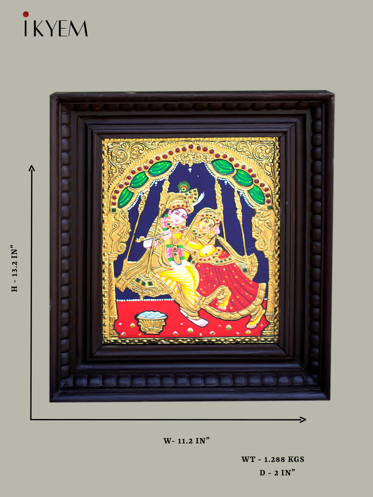 Radha Krishna- Tanjore Painting 13 * 11 inches - Image 2