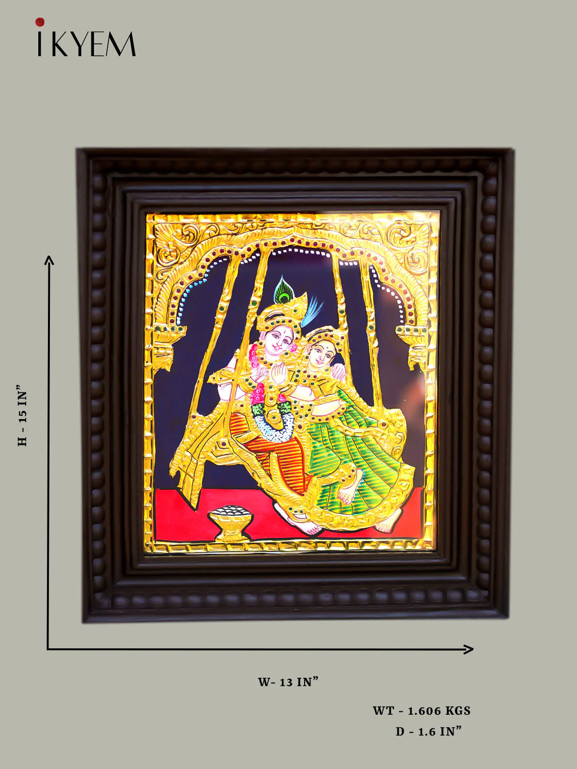 Radha Krishna - Tanjore Painting 15x13 inches - 4HJ01032 - Image 2