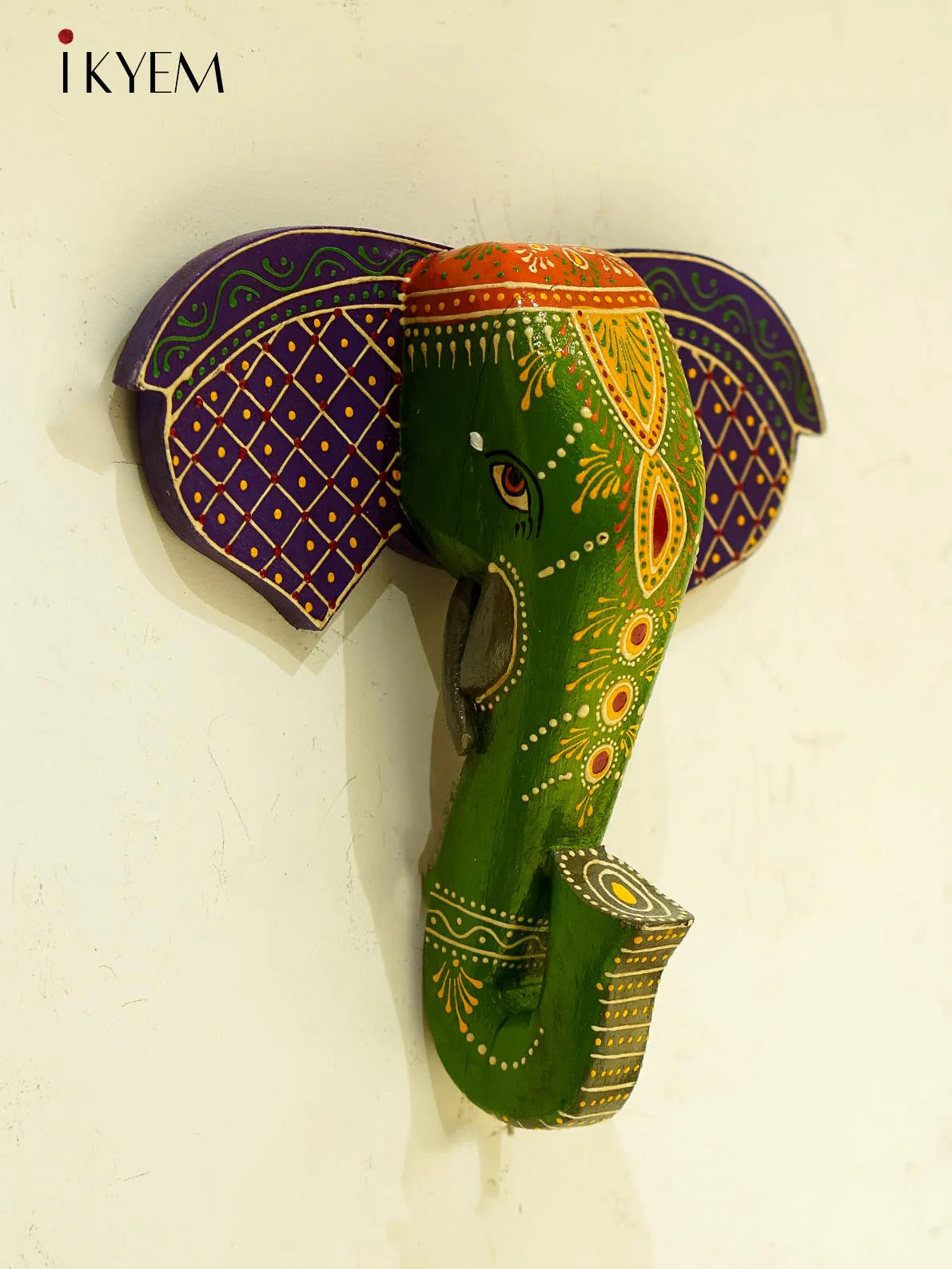 Hand Painted Elephant Mask/Head (10/10.5 inches) - Image 2