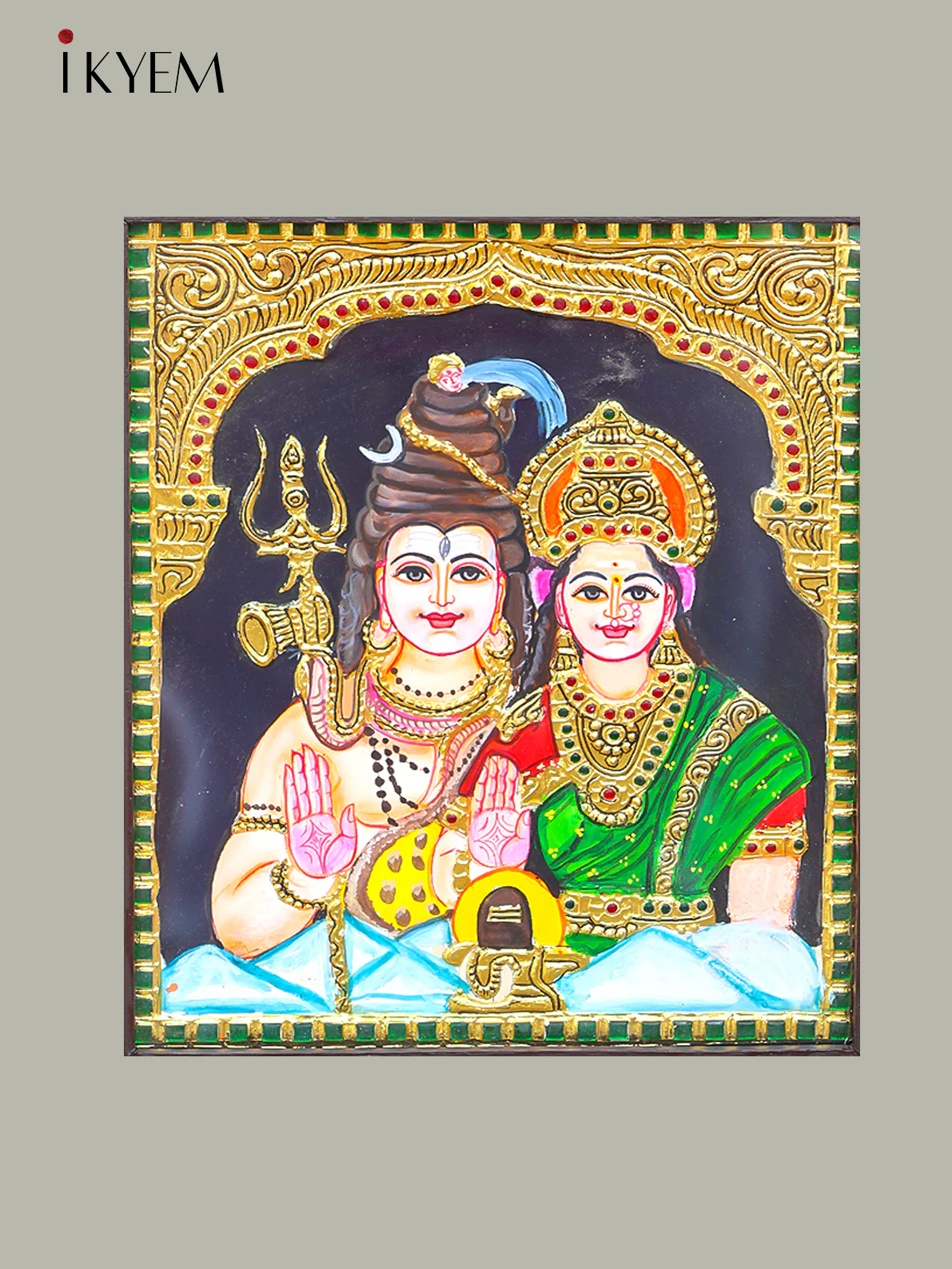 Lord Shiva Parvathi  - Tanjore Painting - Image 3