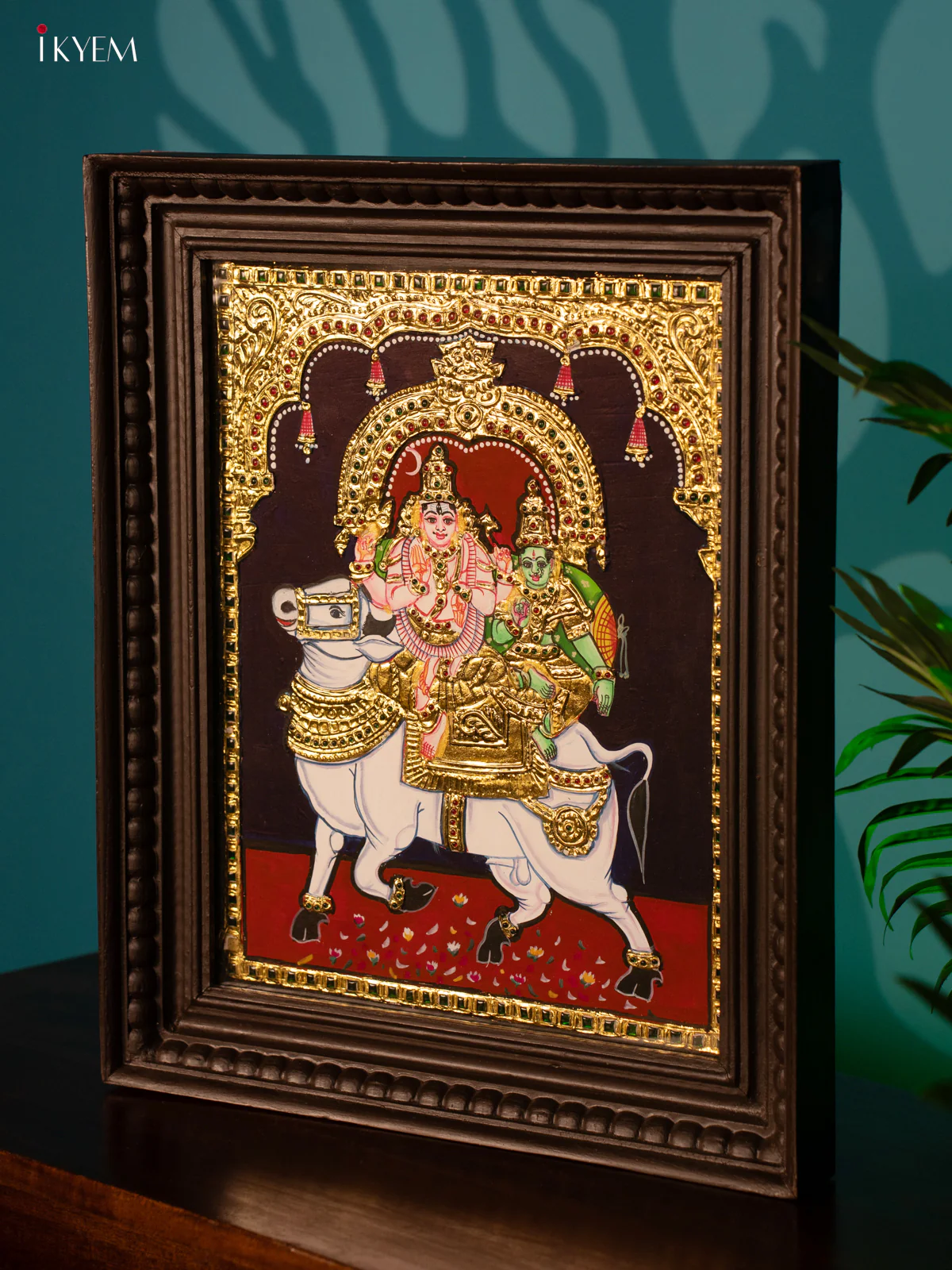 Tanjore Painting - Shiva Parvathi in Rhishaba Vahanam - 4IJ21013 - Image 4