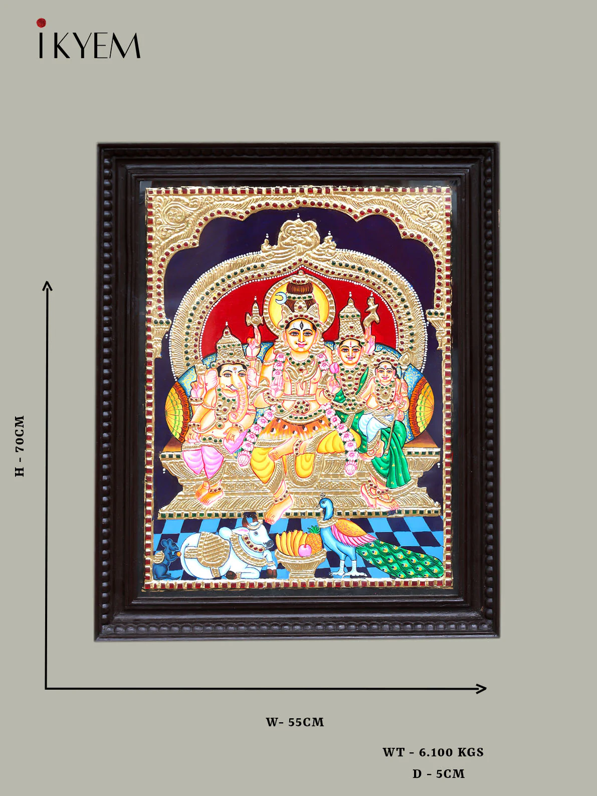 Shiva Parvathi Ganesha Murugan - Tanjore Painting - Image 2