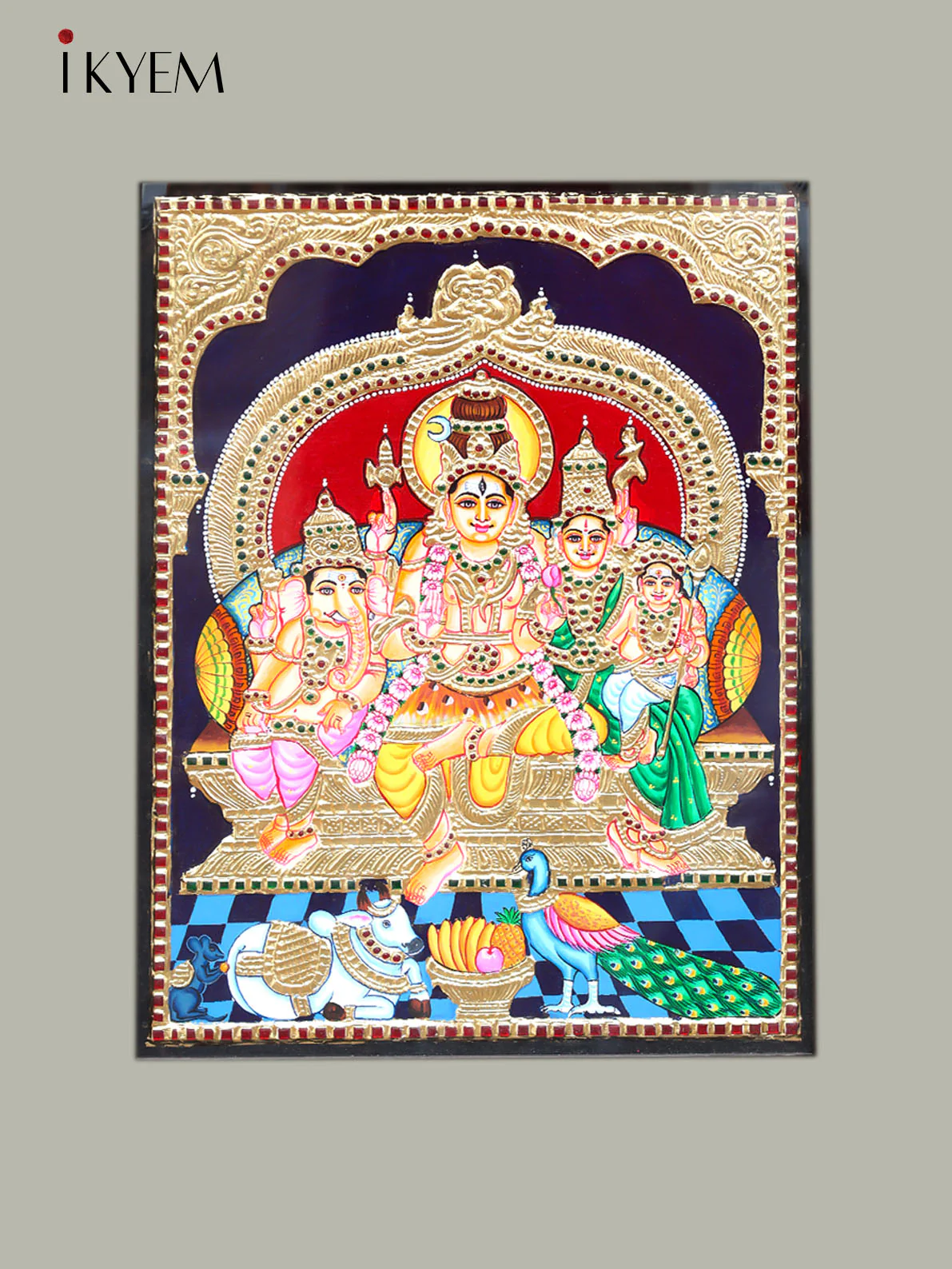 Shiva Parvathi Ganesha Murugan - Tanjore Painting - Image 3