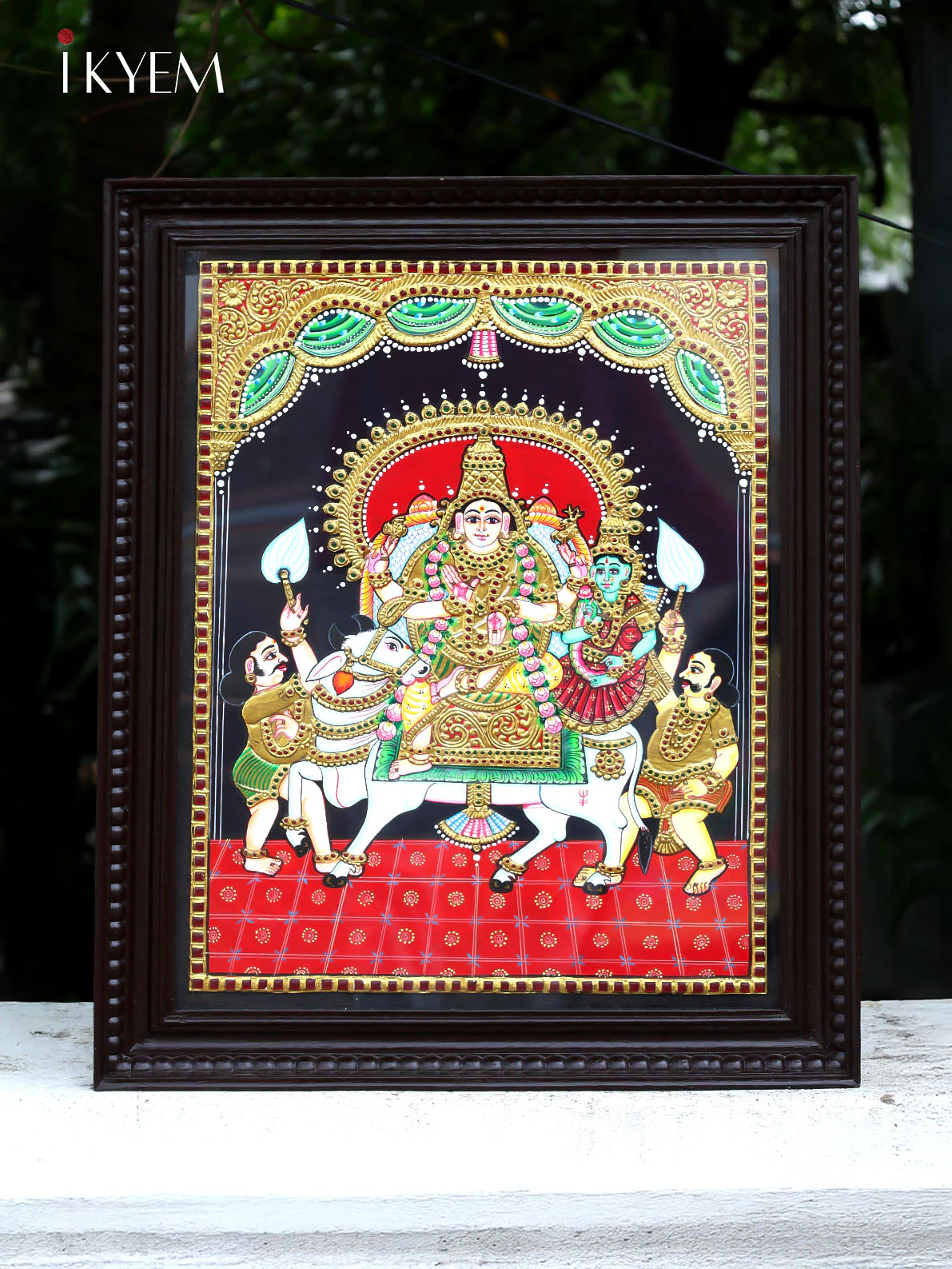 Shiva Parvathi in Rishaba Vahanam - Tanjore Painting - 4IJ21025