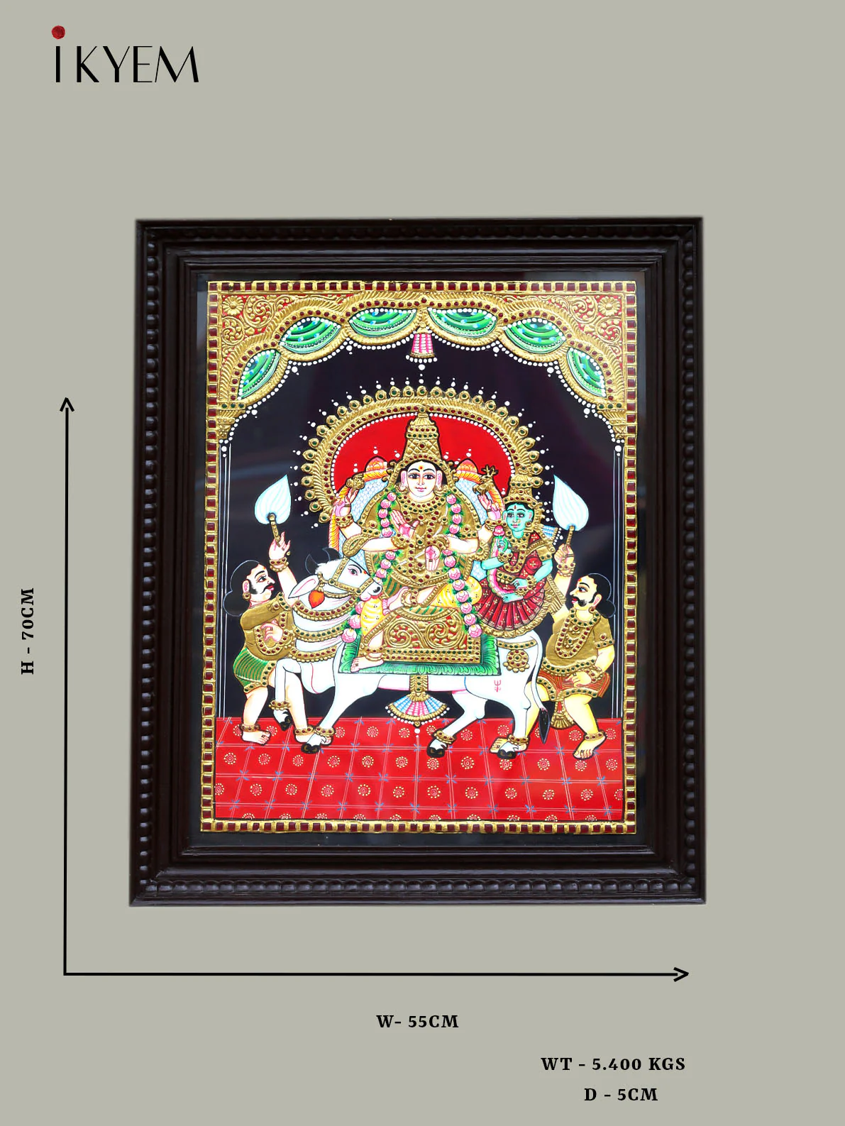 Shiva Parvathi in Rishaba Vahanam - Tanjore Painting - 4IJ21025 - Image 2
