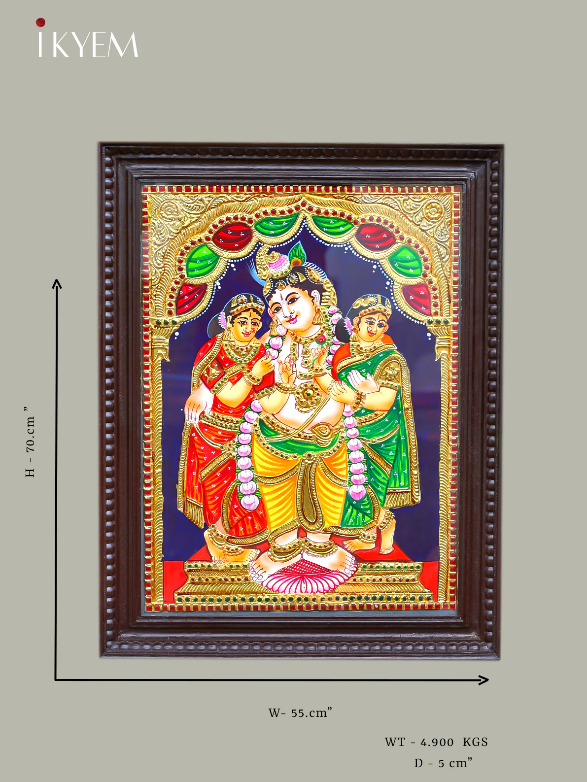 Bama rukmani Krishna -Tanjore Painting - Image 3