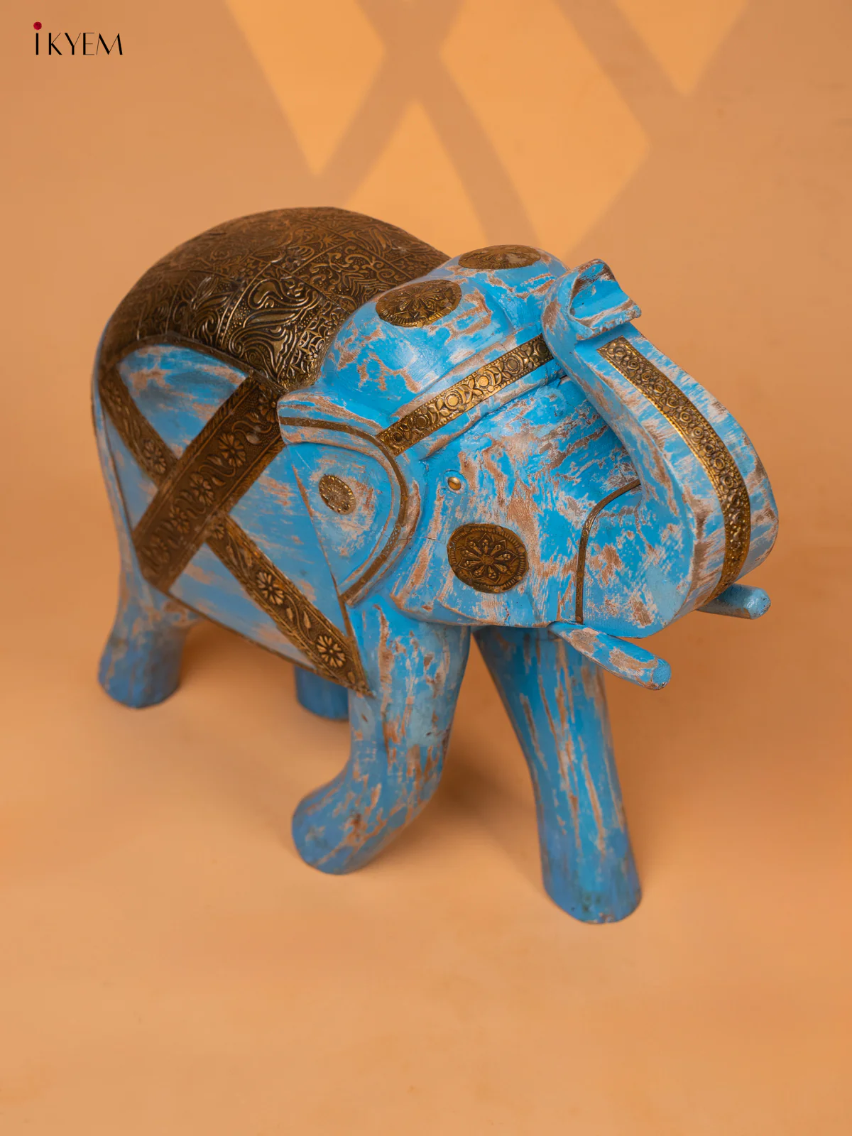 UPWARD TRUNK WOOD ELEPHANT WITH BRASS LADEN - Image 5