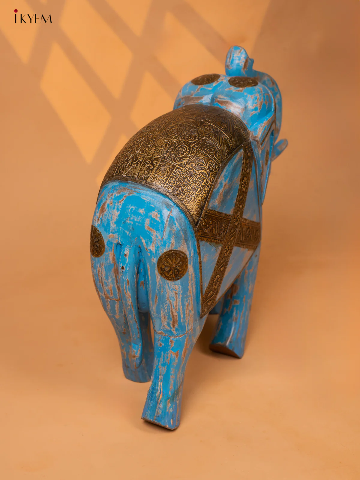 UPWARD TRUNK WOOD ELEPHANT WITH BRASS LADEN - Image 6