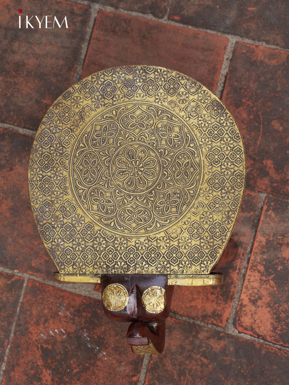 Wooden Elephant Stool with Brass Embellishment - Image 4