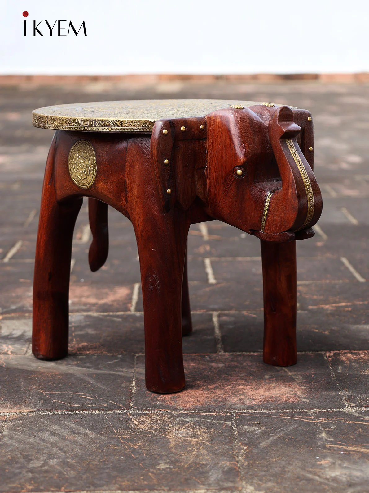 Wooden Elephant stool with Brass