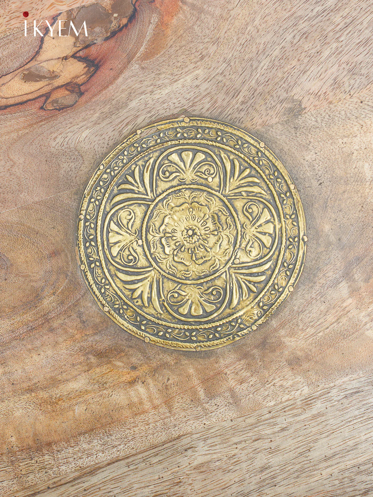 Unique Wooden Stool with Brass Accents - Image 3