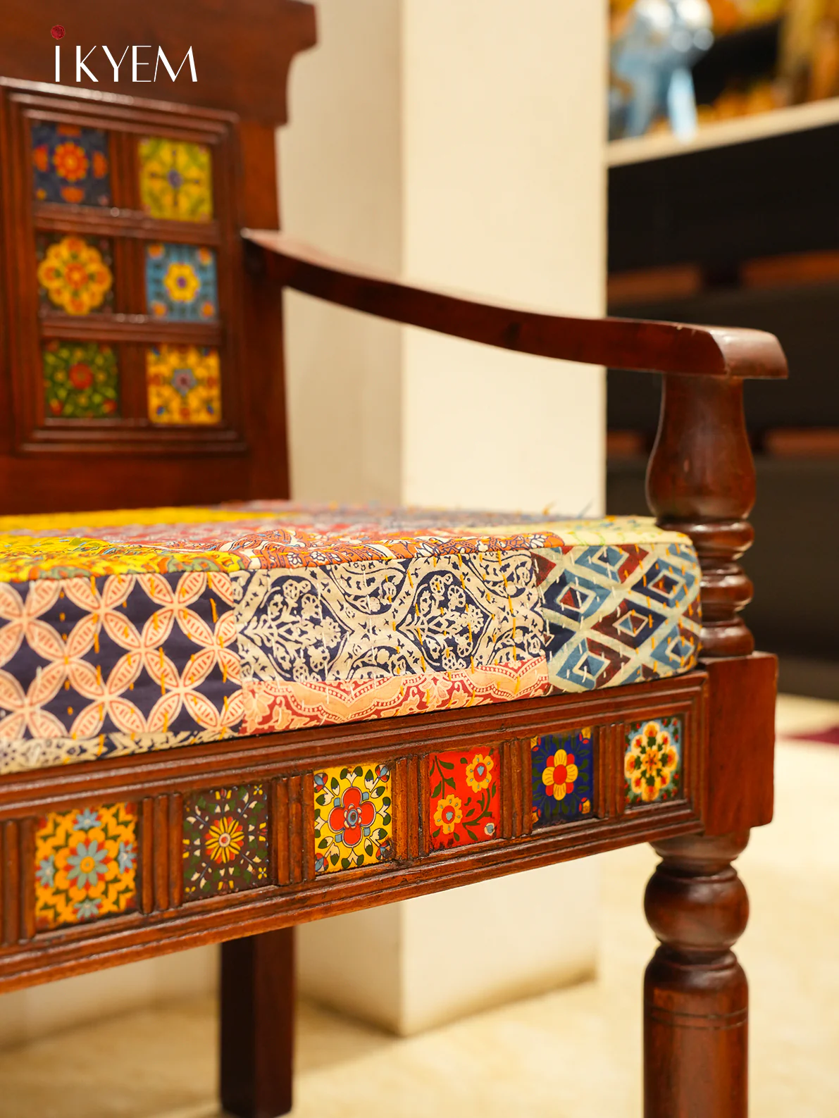 Wooden Two Seater Sofa with tile inlay - Image 2