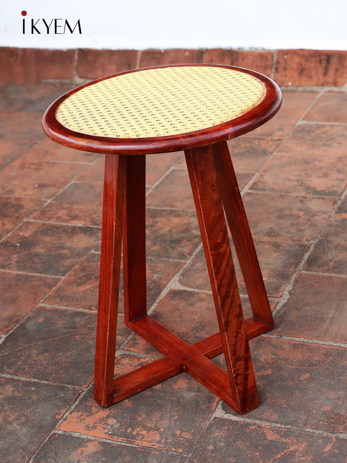 Round wooden Cane Stool - Image 2