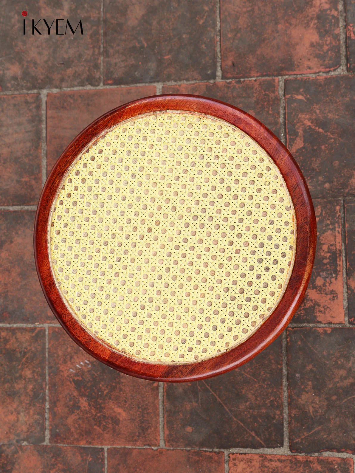 Round wooden Cane Stool - Image 3