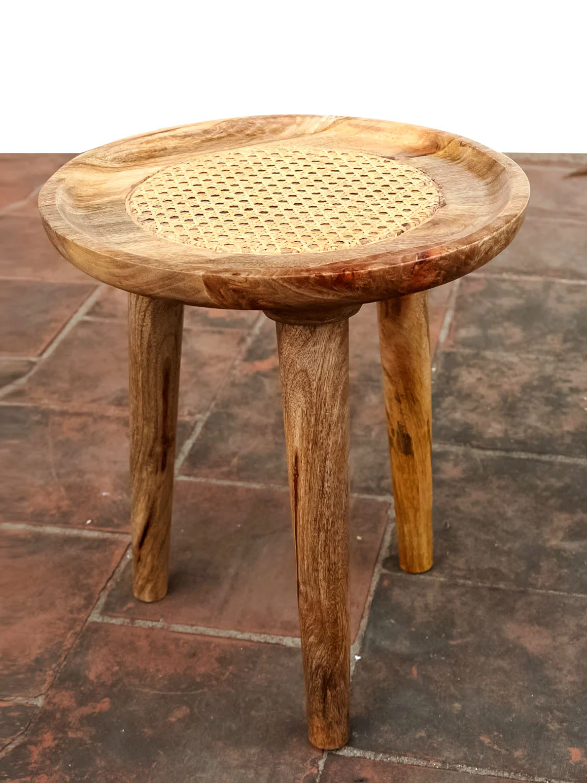 Cane Wood stool with 3 legs
