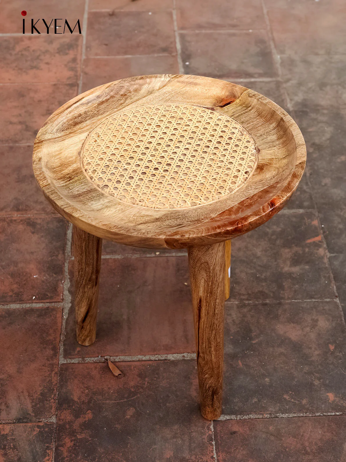 Cane Wood stool with 3 legs - Image 2